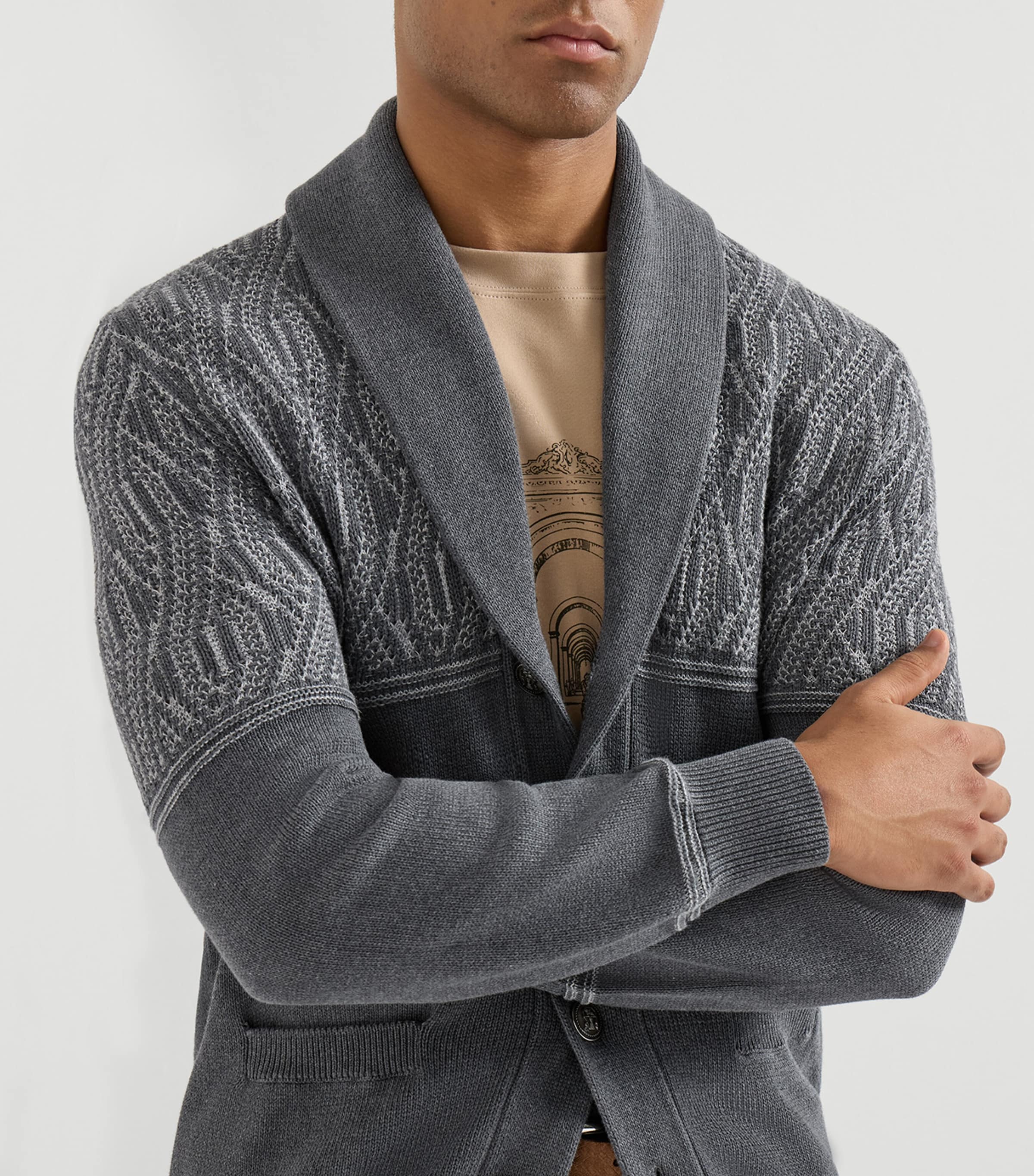 Brunello Cucinelli Mens Cotton Jacquard Shawl Cardigan Image 6