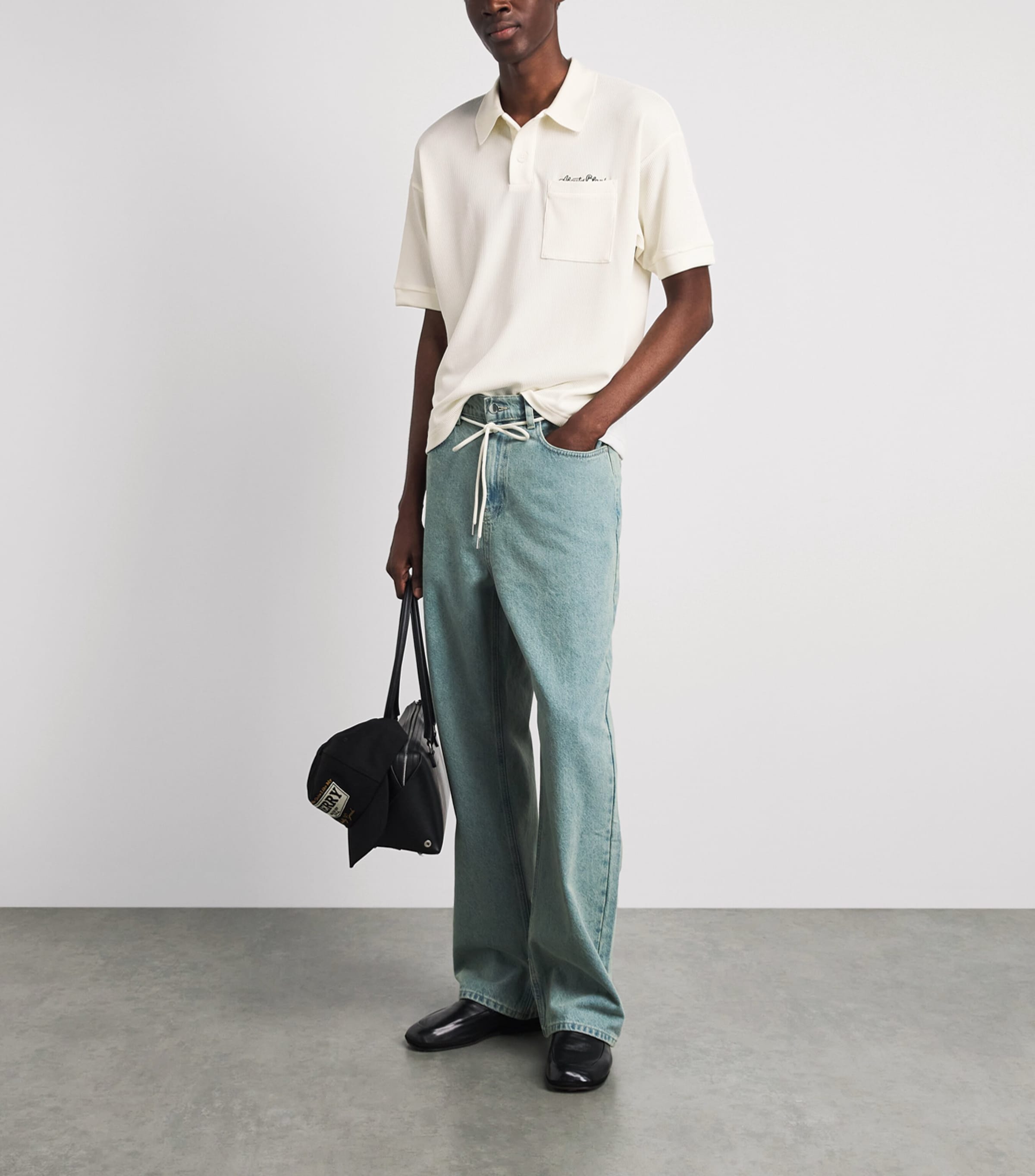 about:blank Mens Piqué Script Polo Shirt Oat Image 2