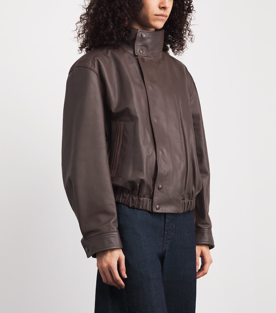 Lemaire Womens Leather Blouson Bomber Jacket Chocolate Image 4