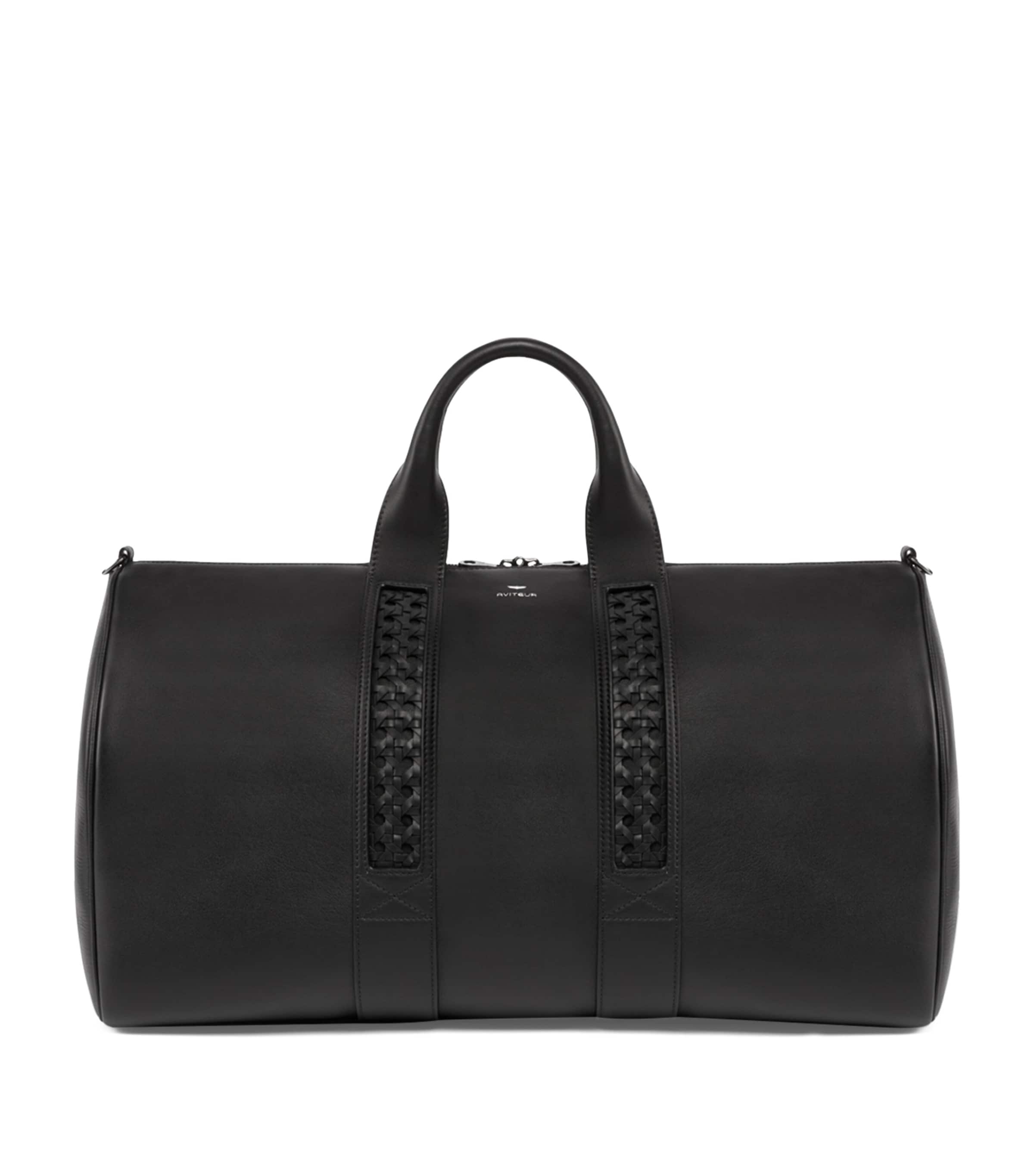 Leather Woven-Detail Holdall BLACK Image 1
