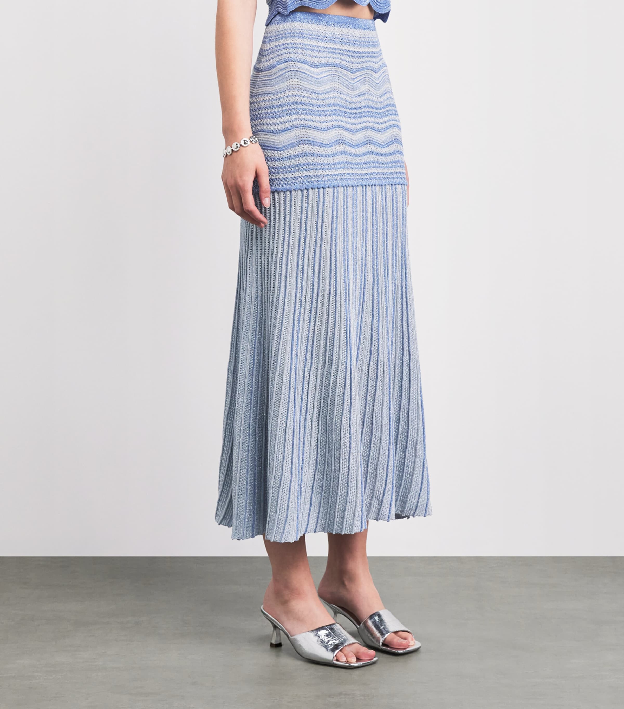 Sandro Paris Womens Metallised Maxi Skirt Sky Blue Image 4