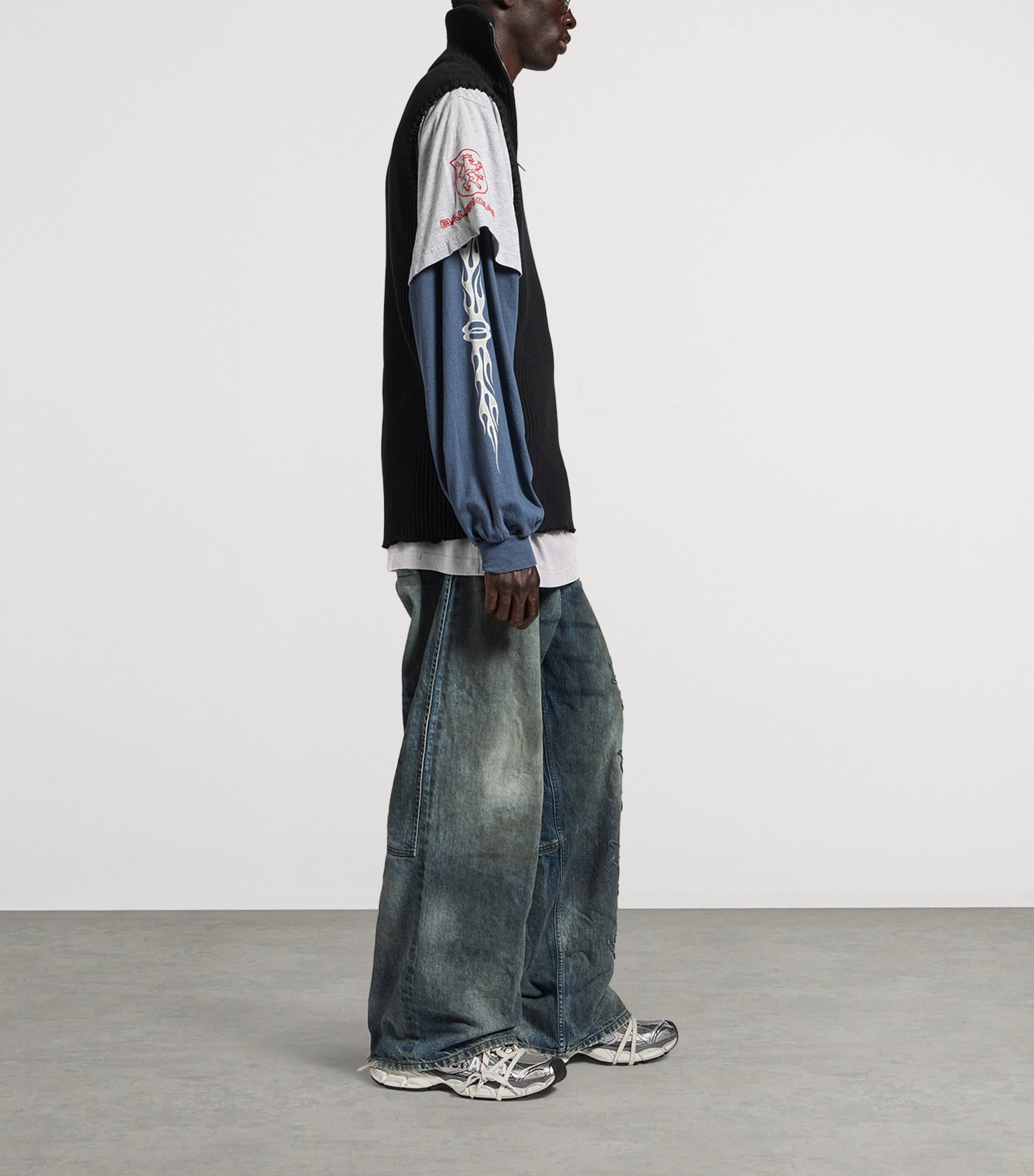 Balenciaga Mens Hybrid Layered Quarter-Zip Sweater Image 4
