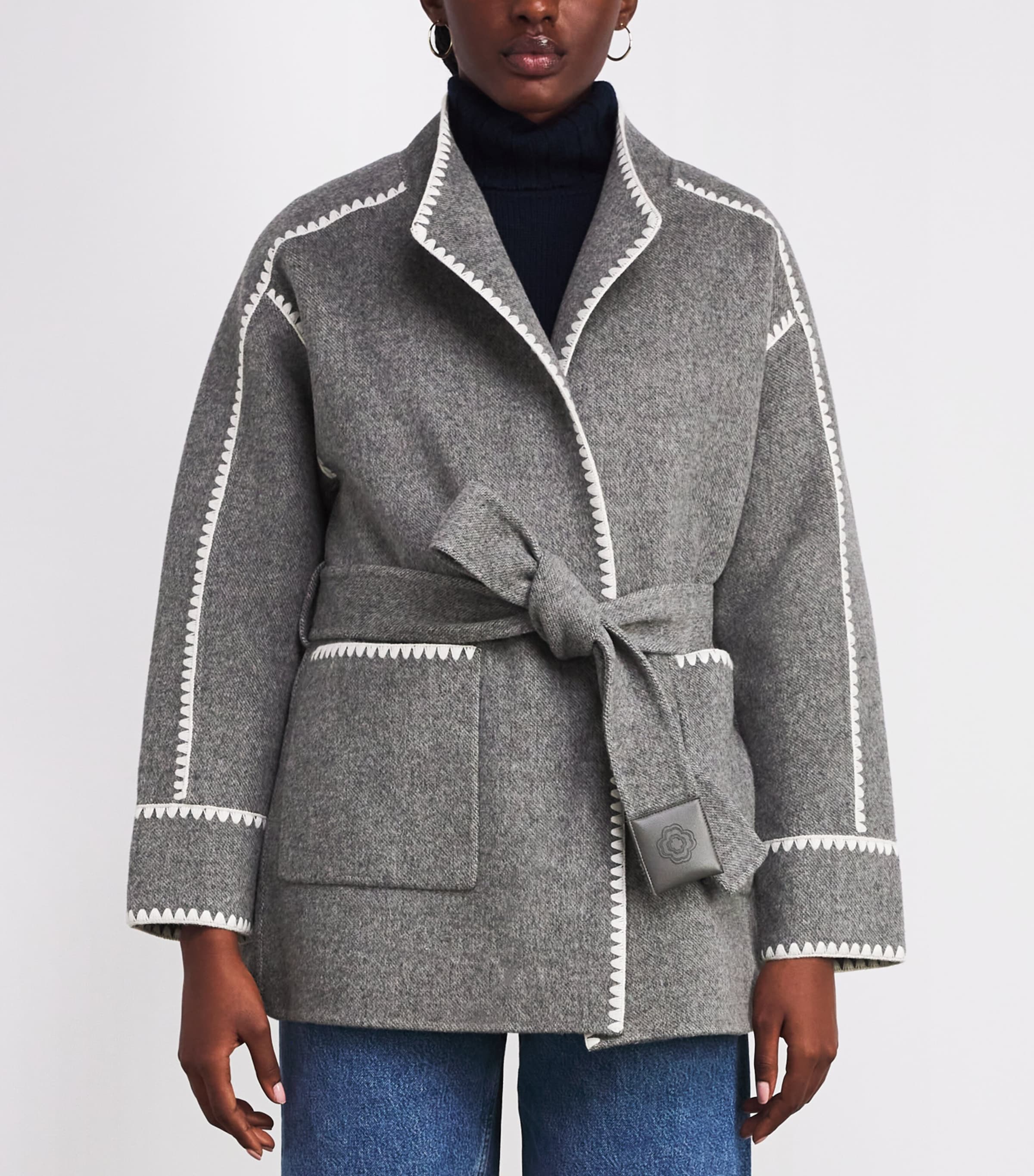 Wool-Blend Wrap Coat GREY/WHITE Image 3