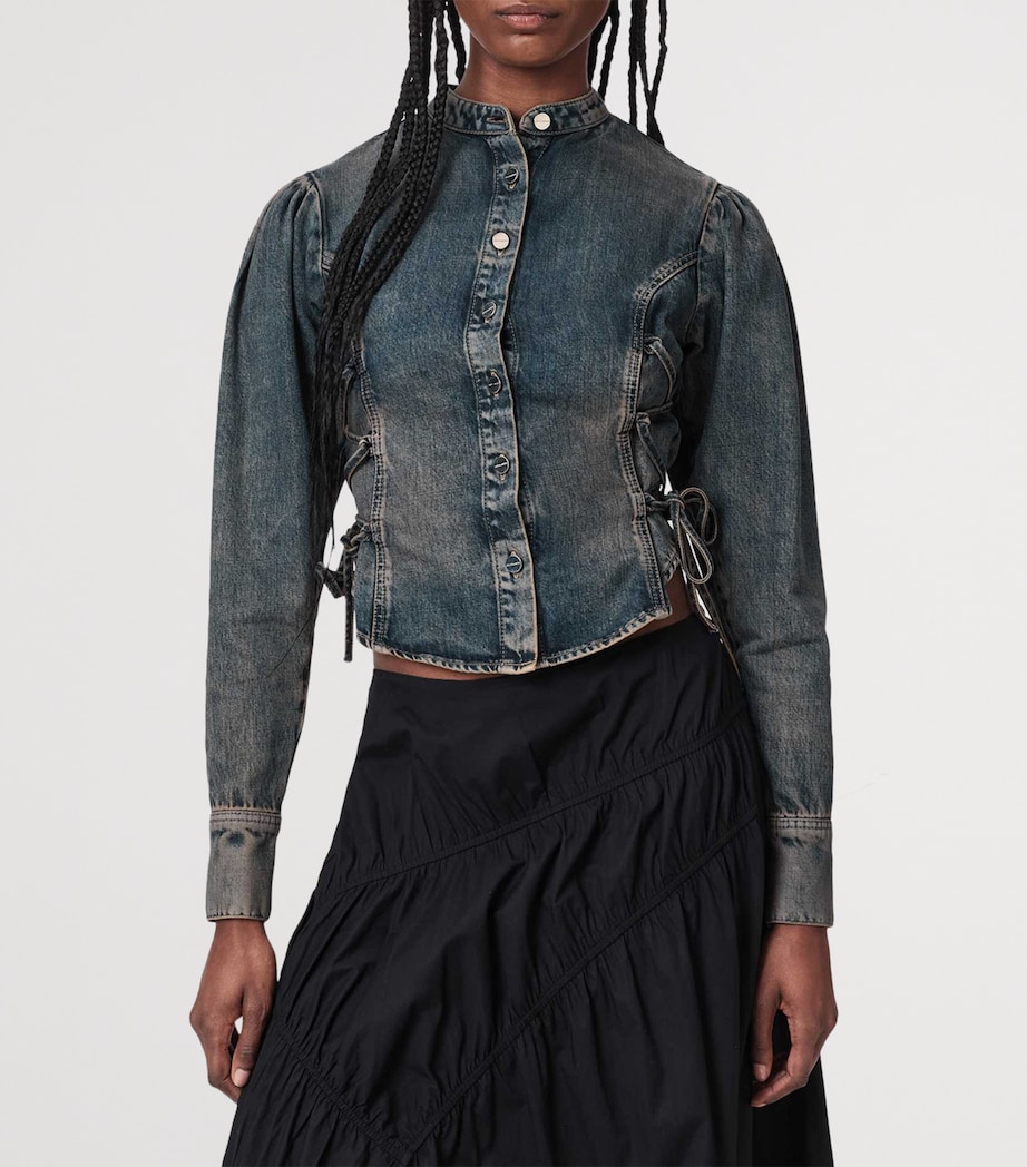 AllSaints Womens Denim Lace-Up Evanna Shirt Tinted Indigo Image 3