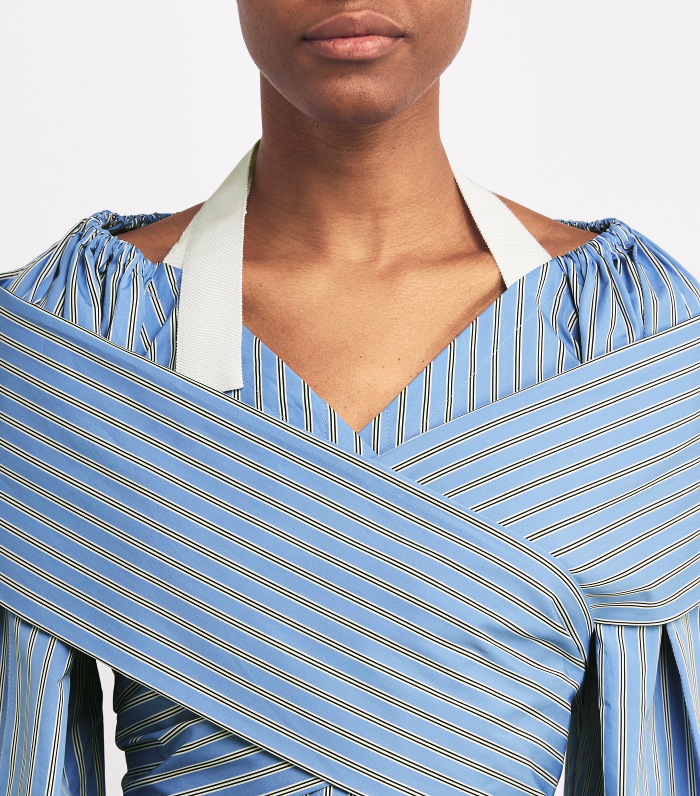 Patou Womens Cotton Striped Draped Blouse Heritage Blue Image 6
