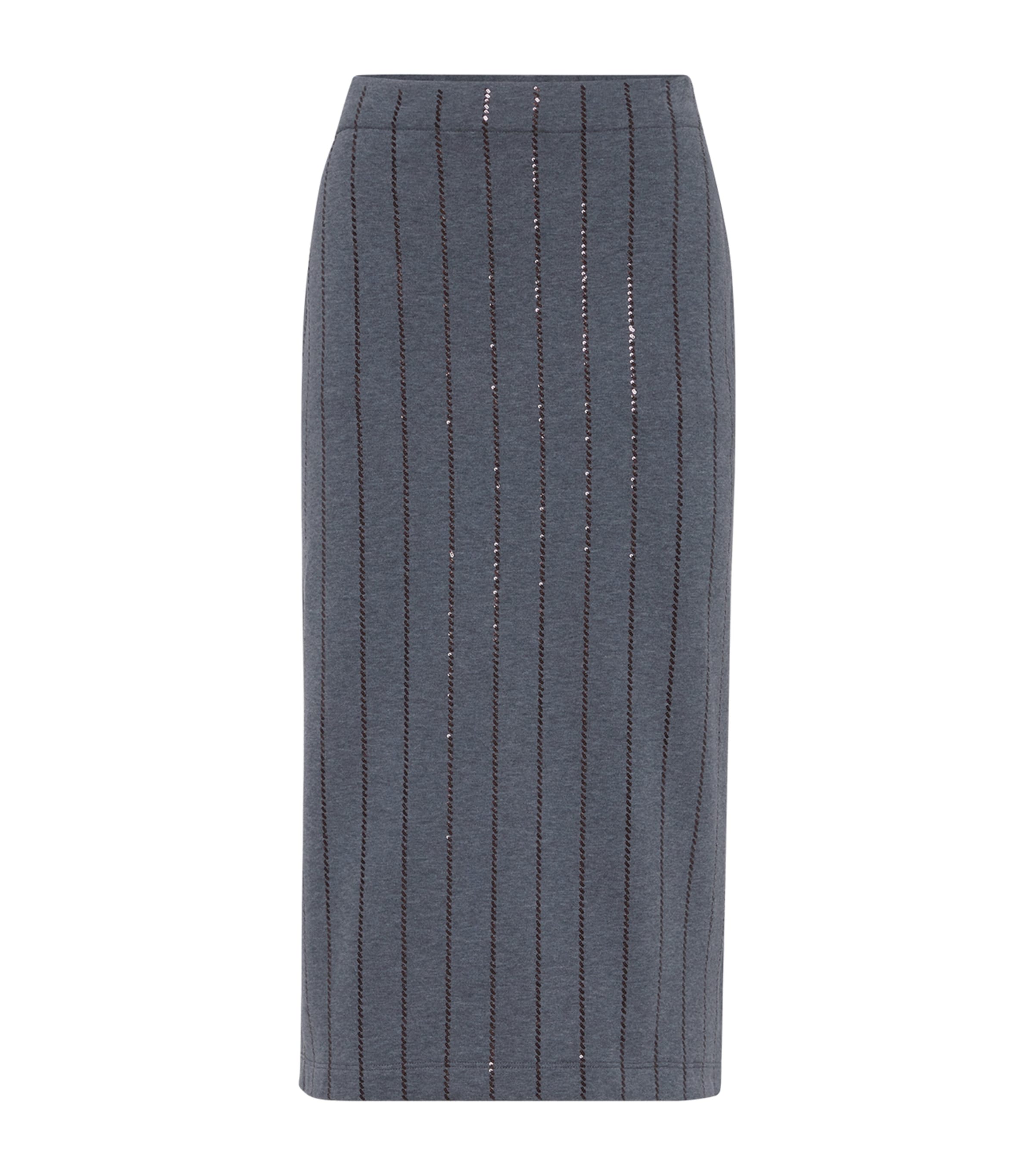Brunello Cucinelli Cotton Sequin-stripe Midi Skirt In Gray