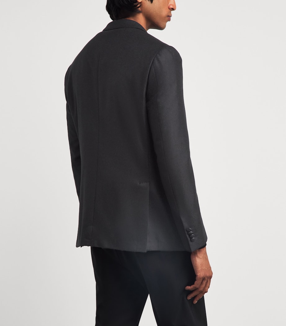 Corneliani Mens Leather-Trim Wool-Cashmere Blazer Black Print Image 6