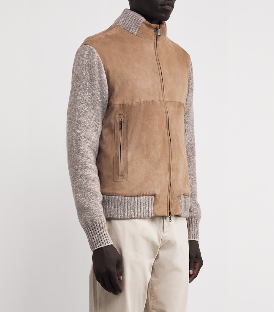 Suede Zip-Up Jacket 074 TORTORA-BEIGE Image 3