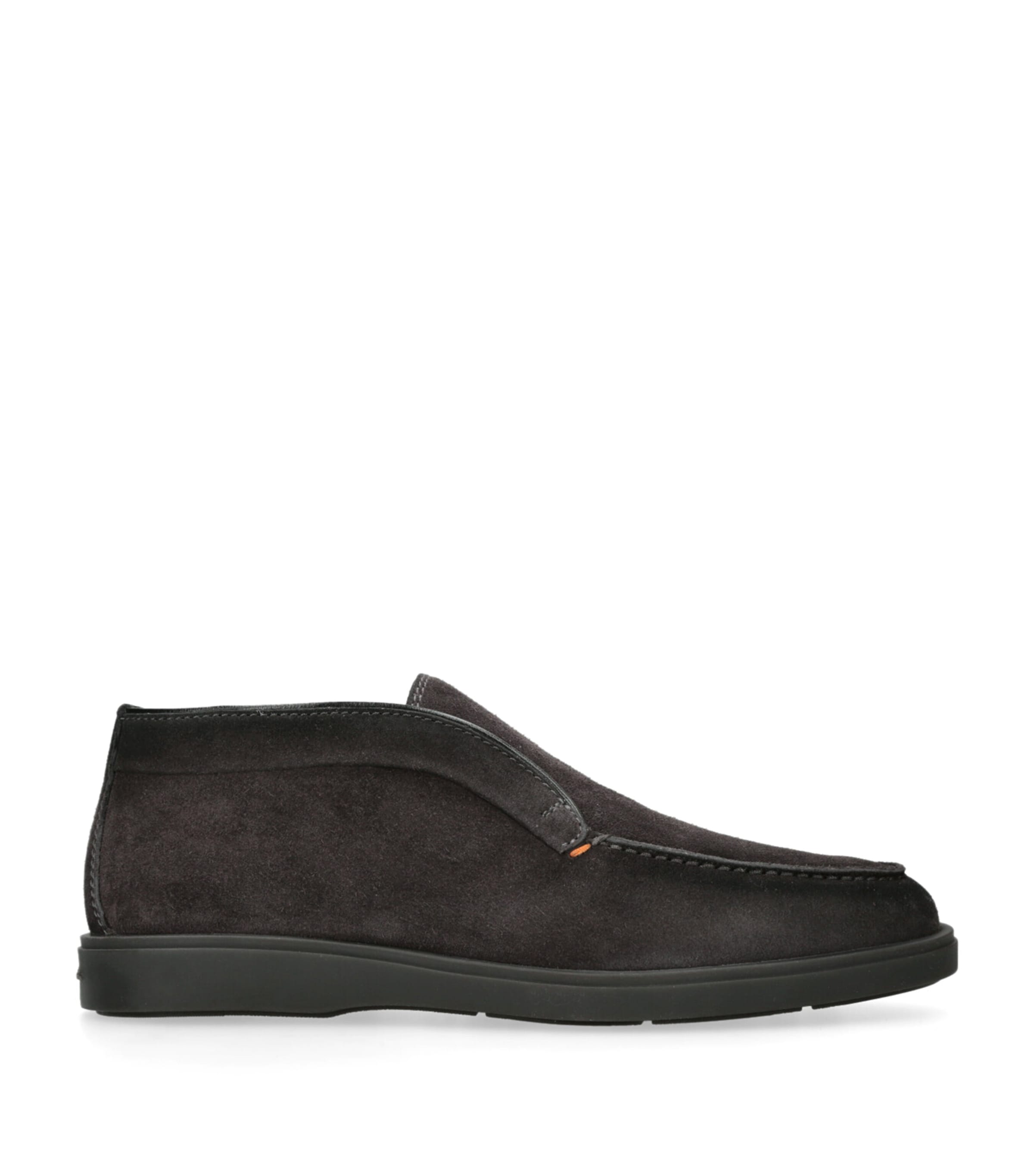Santoni Midnight Blue Calf Suede Slip-on Shoes With Branded Insole In Gray