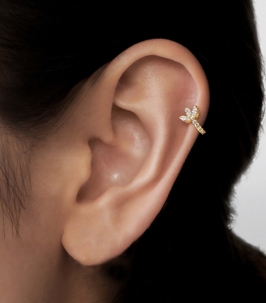 White Gold Diamond Lotus Eternity Hoop Earring (6.5mm) WHITE GOLD Image 4