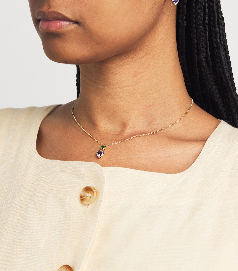 Yellow Gold, Emerald and Tanzanite Blue Heart Necklace YELLOW GOLD Image 4