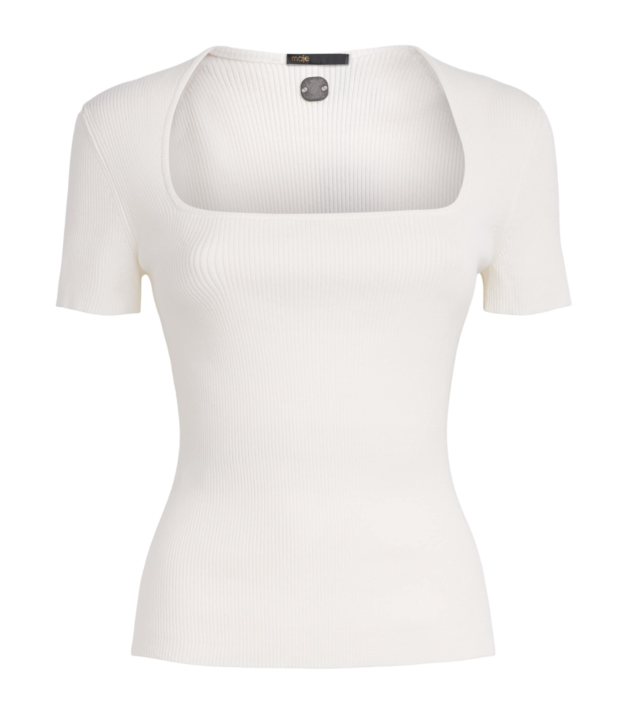 Maje Womens Cotton-Blend Rib-Knit Top White Image 1