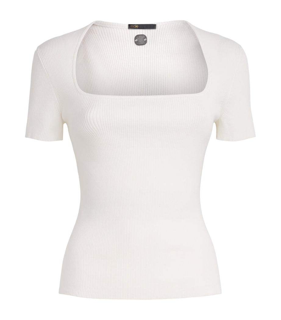 Maje Womens Cotton-Blend Rib-Knit Top White Image 1