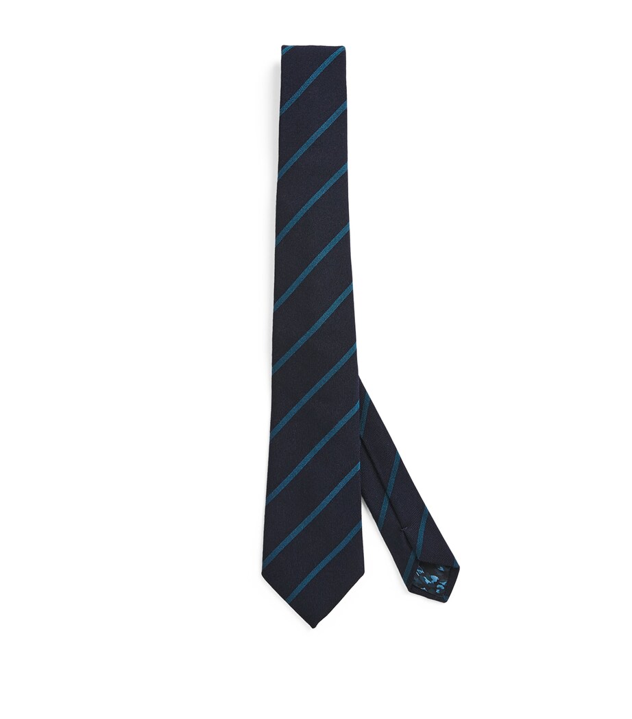 Wool-Silk Diagonal Stripe Tie 49_VERY DARK NAVY Image 1