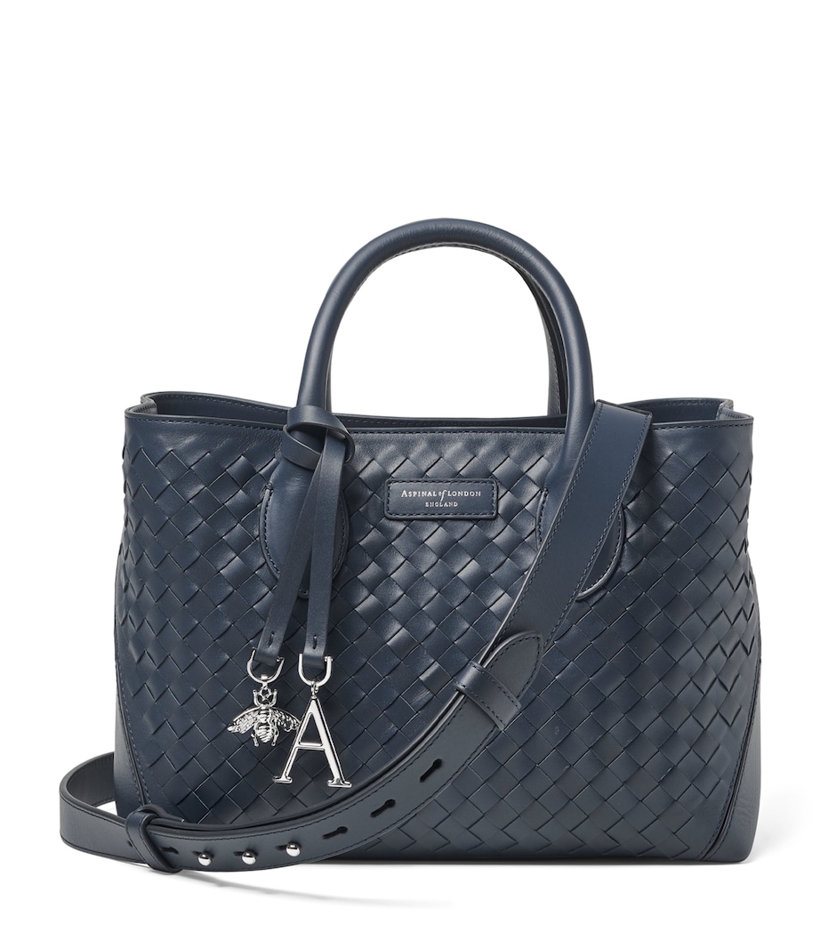Aspinal Of London Midi Woven Leather London Tote Bag Navy Image 1