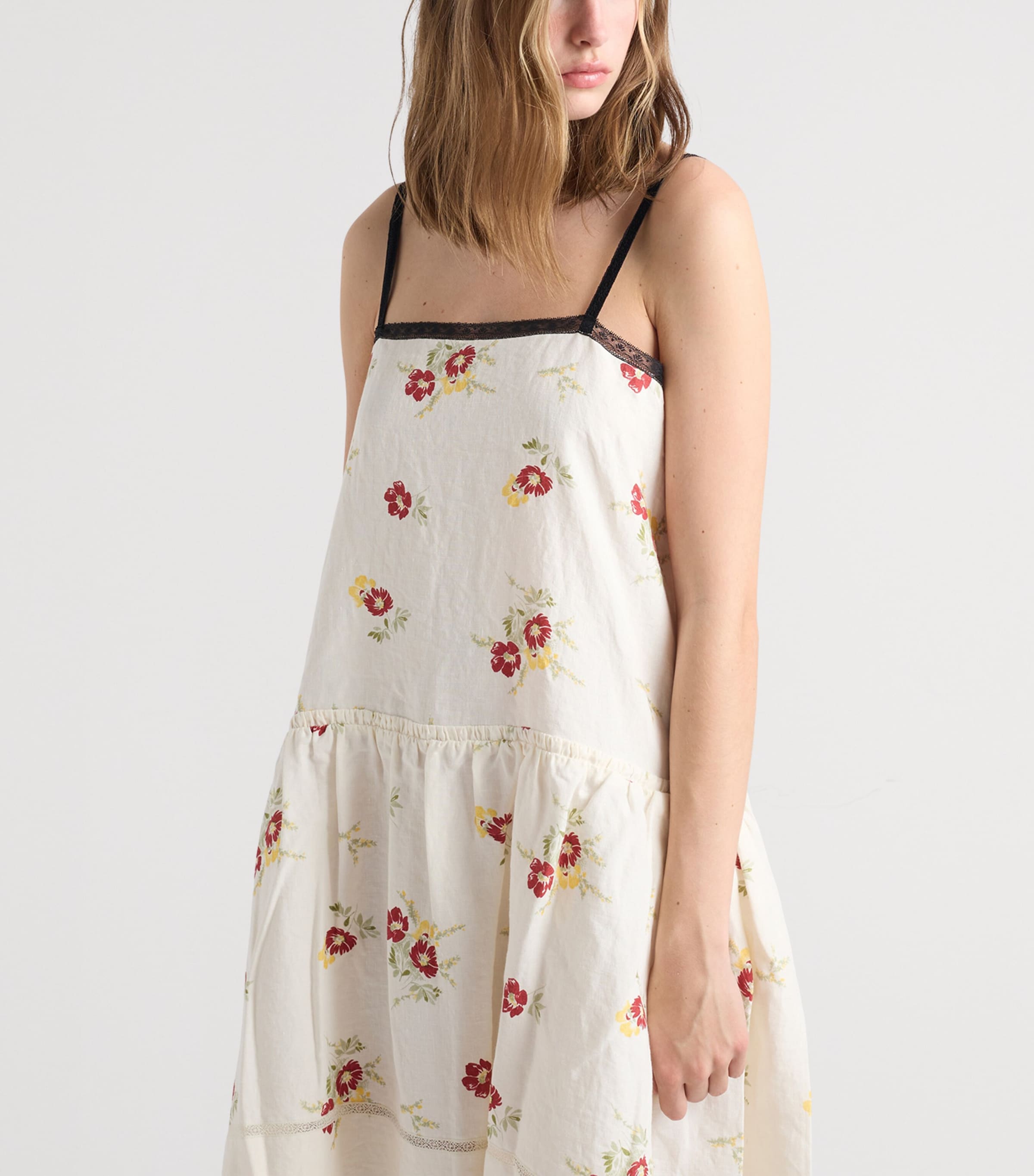 Prada Womens Linen Floral Mini Dress Red Image 3