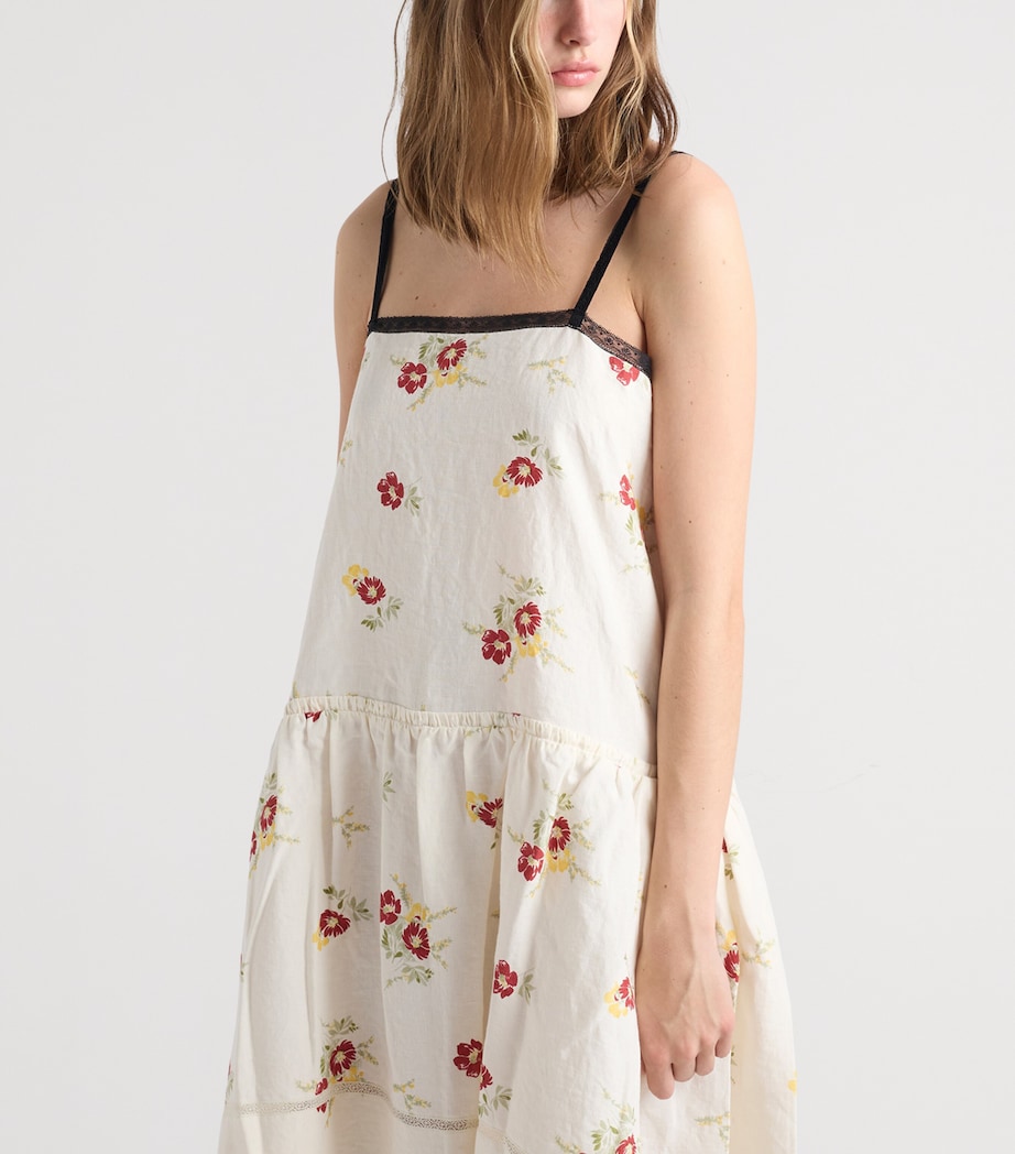 Prada Womens Linen Floral Mini Dress Red Image 3
