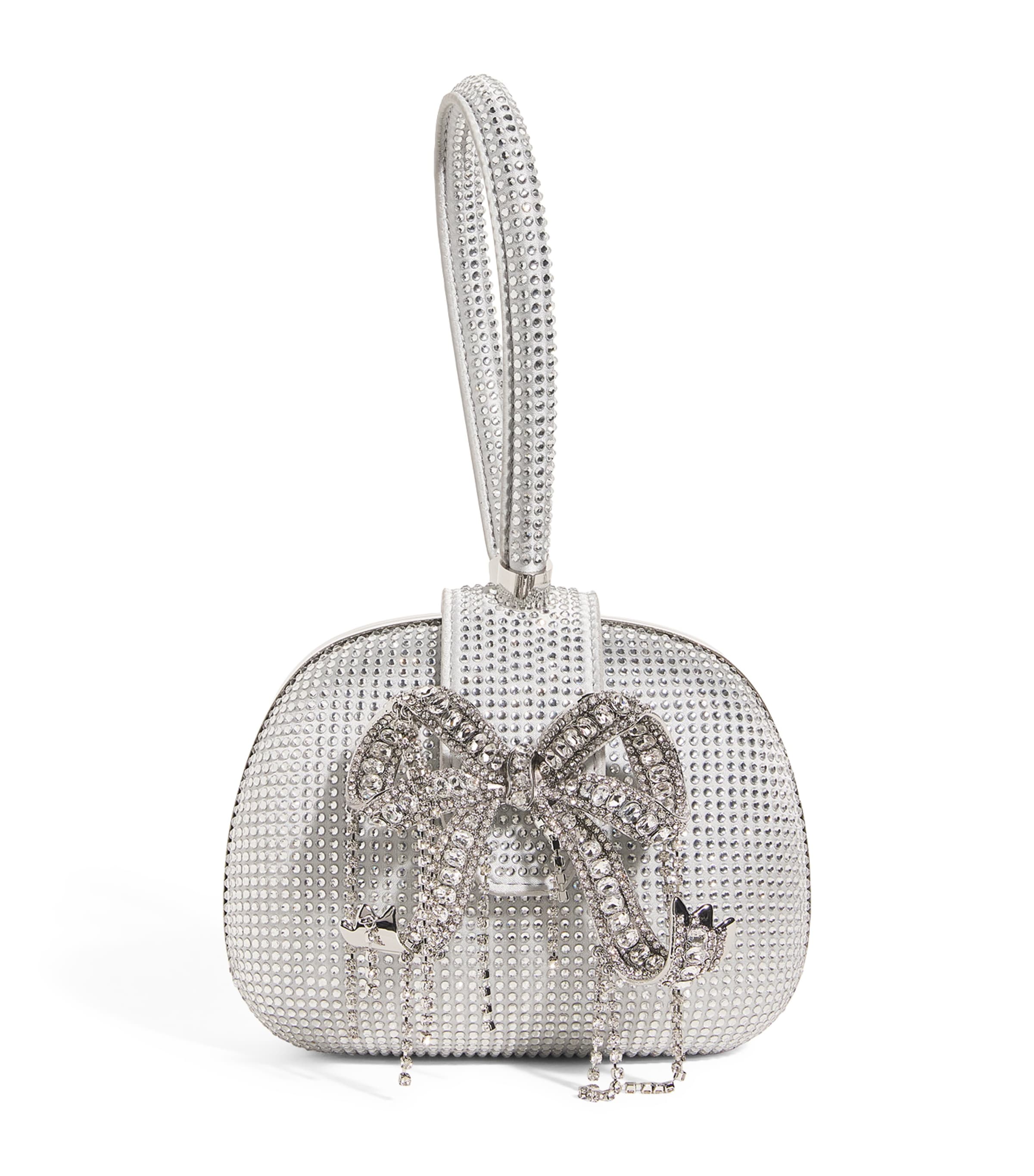 Self-portrait Embellished Bow Top-handle Bag In Silver