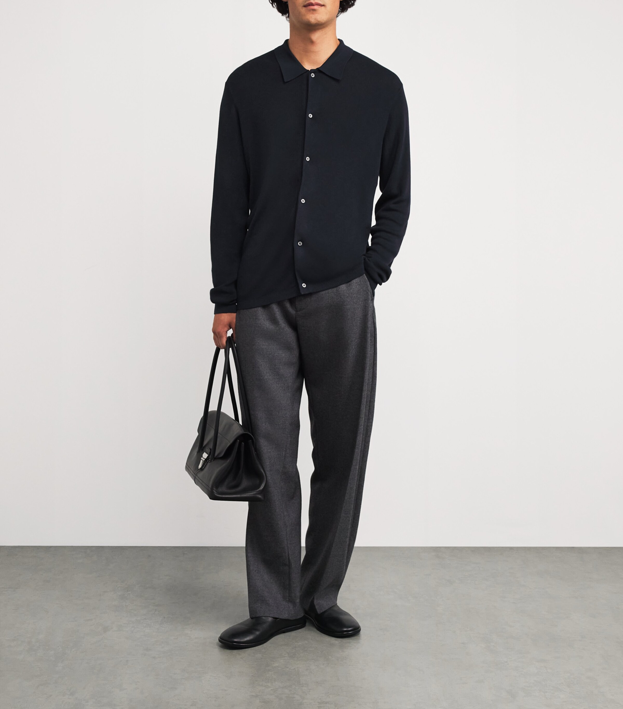 Ribbed Collar Cardigan DARK NAVY Image 2