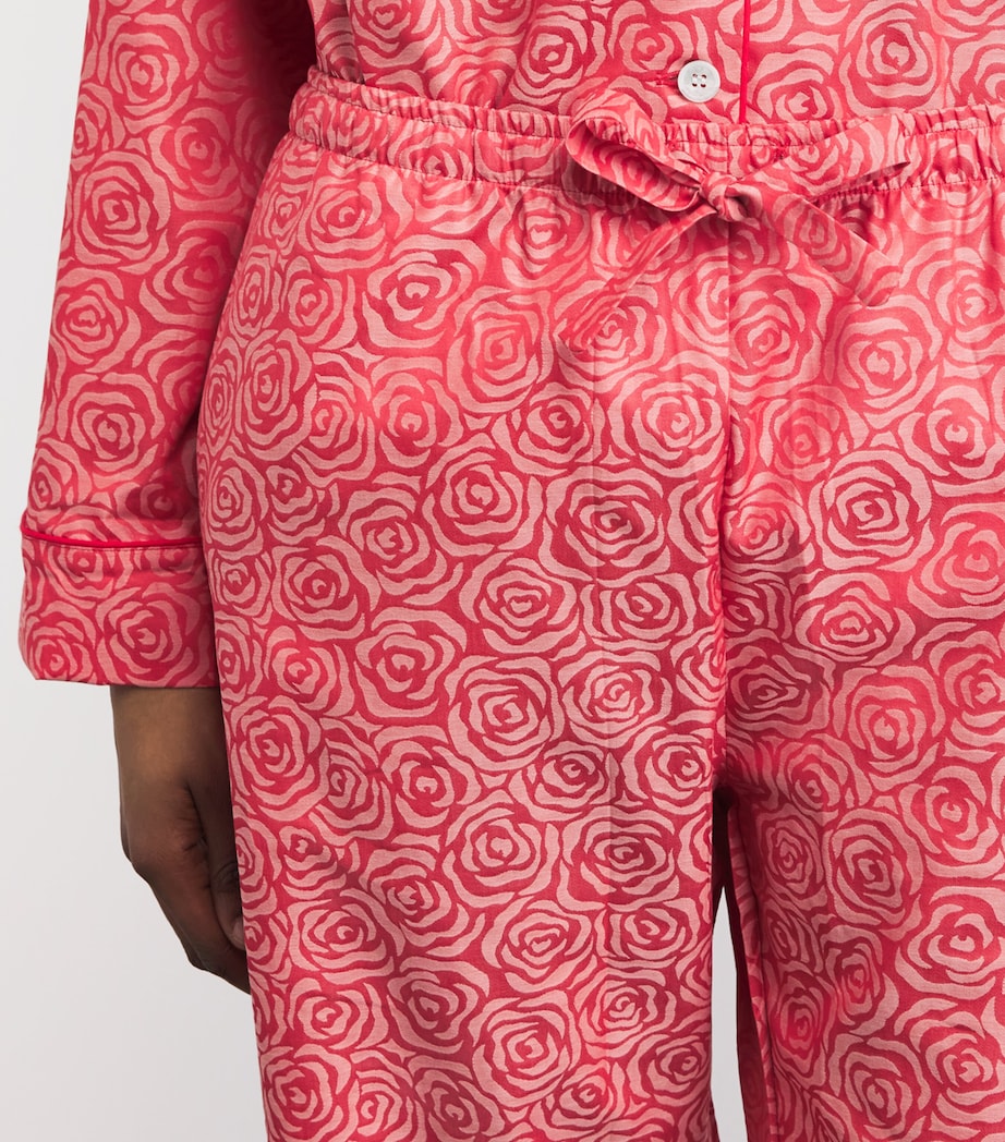 Derek Rose Womens Jacquard Roses Pyjama Set Red Image 3