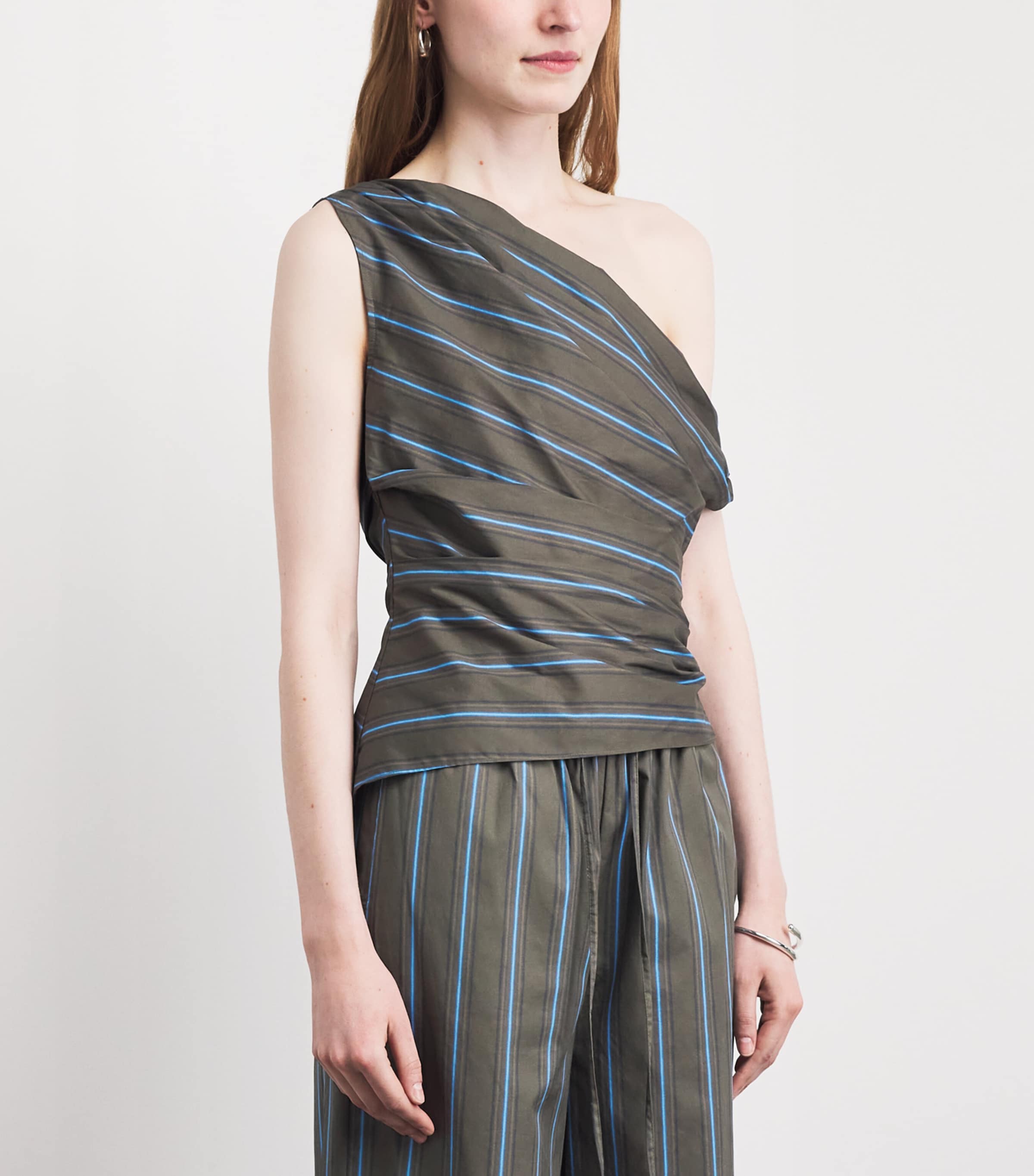 STAUD Womens Asymmetric Phare Blouse Hnst Huntngtn Stripe Image 4
