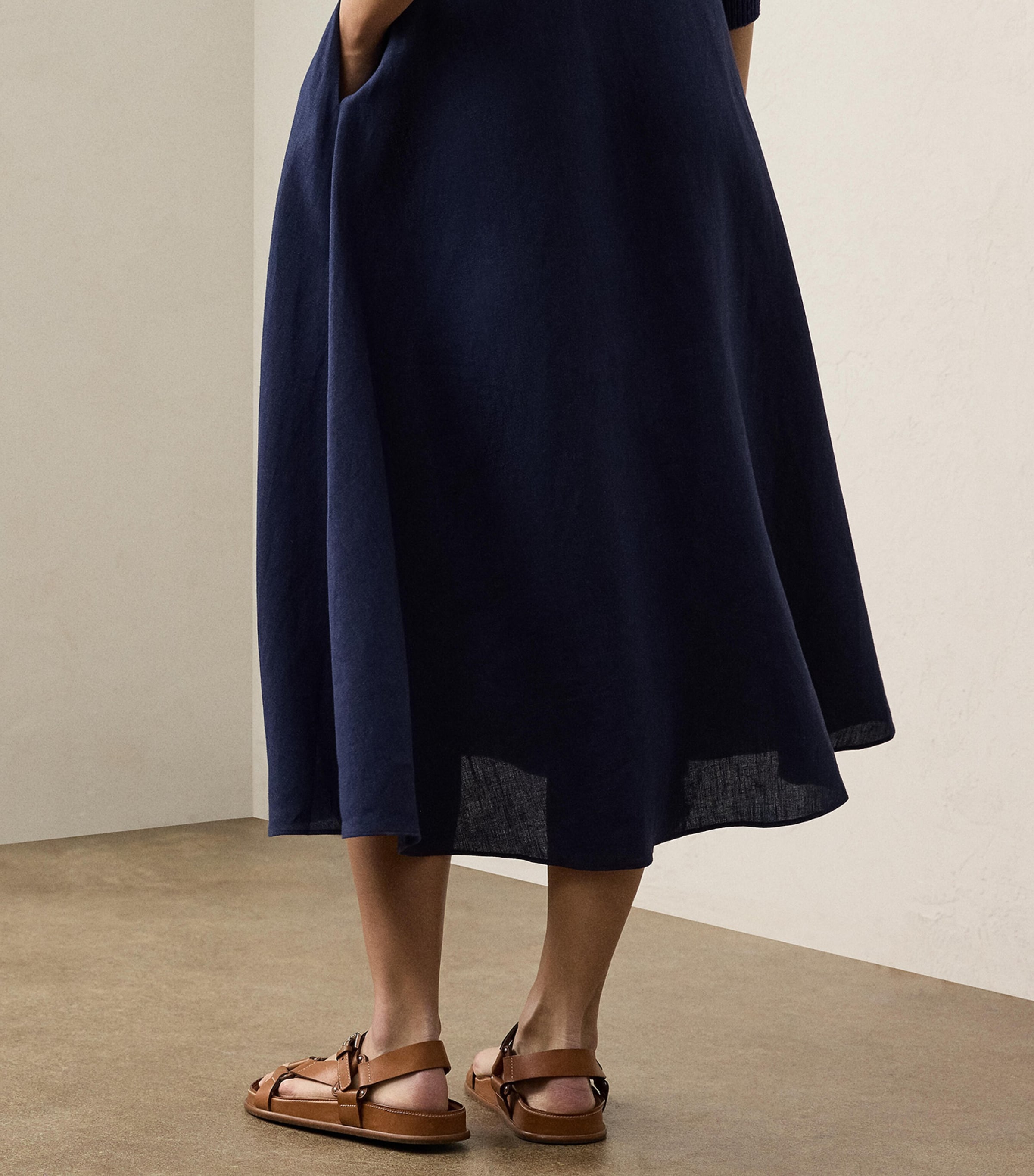 Linen Erica Midi Skirt LUX NAVY Image 3