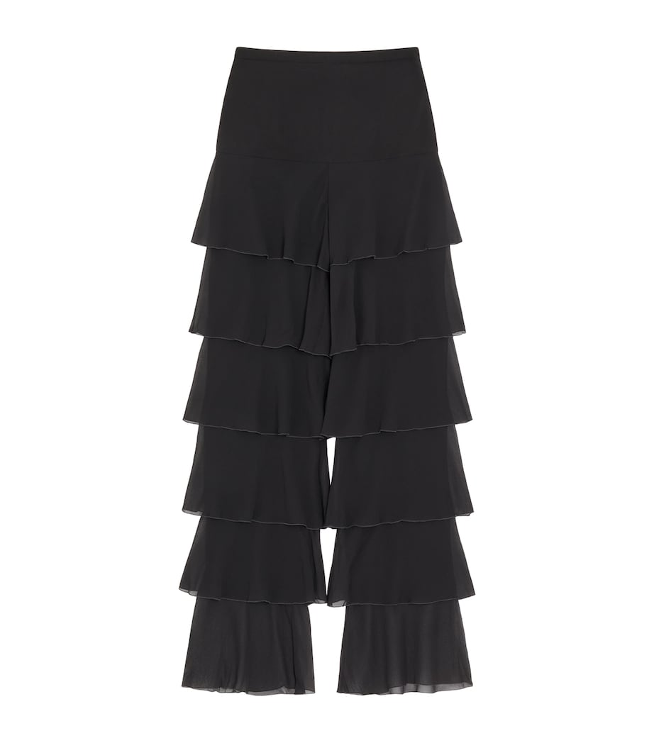 Valentino Womens Silk Georgette Ruffled Trousers Image 1