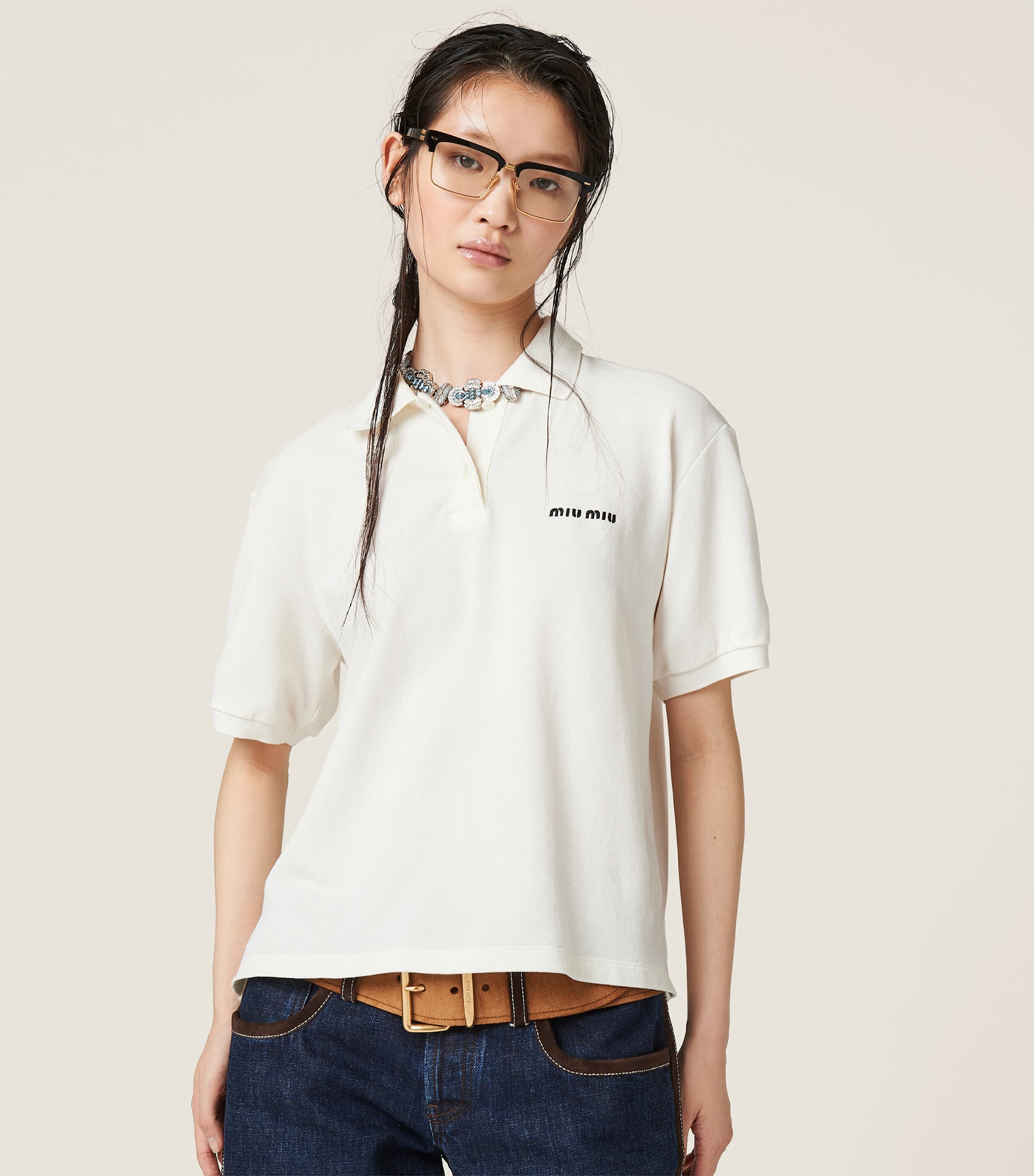Miu Miu White Cotton Logo Polo Shirt | Harrods UK