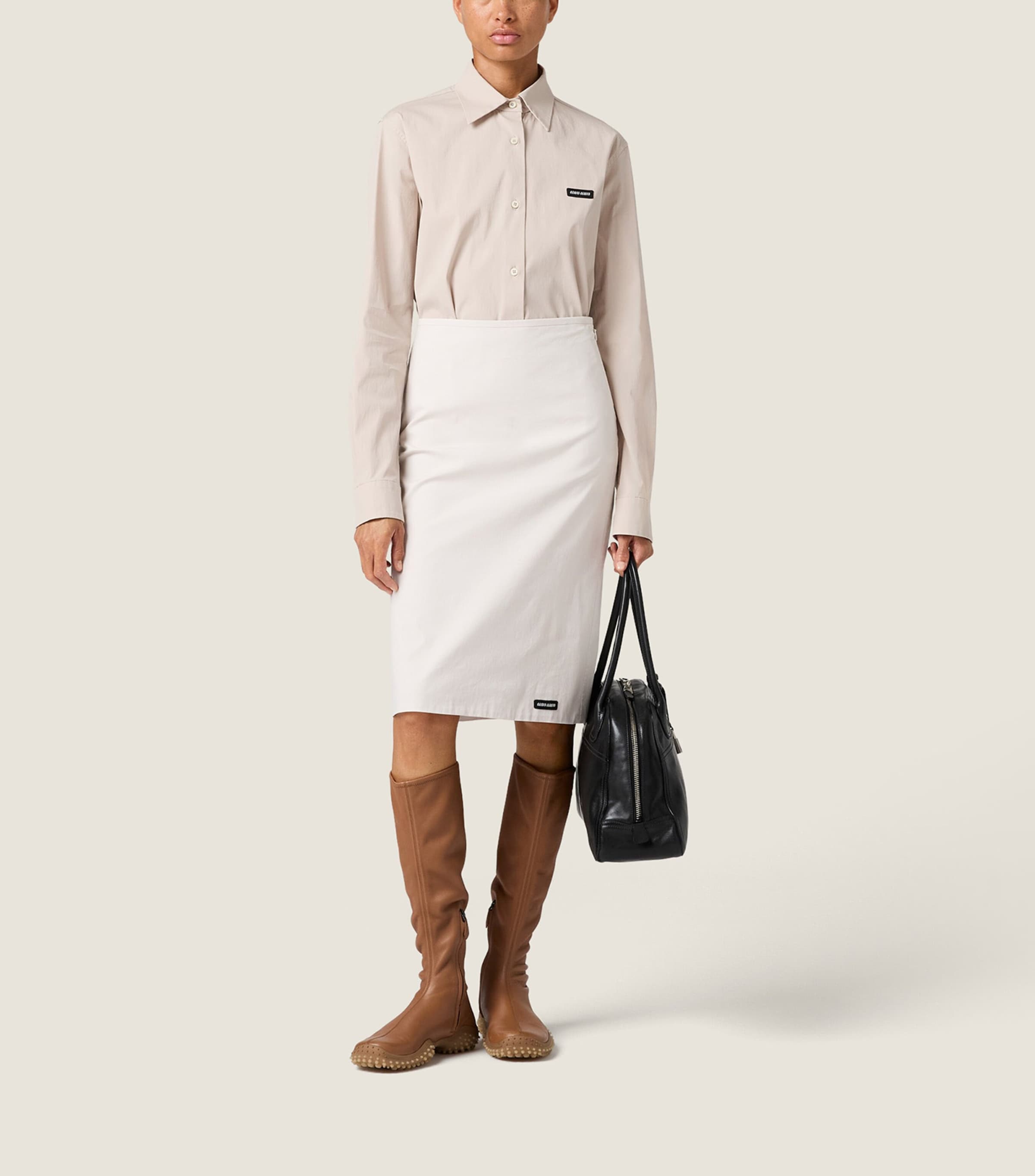 Miu Miu Womens Stretch-Poplin Midi Skirt Neutral Image 2