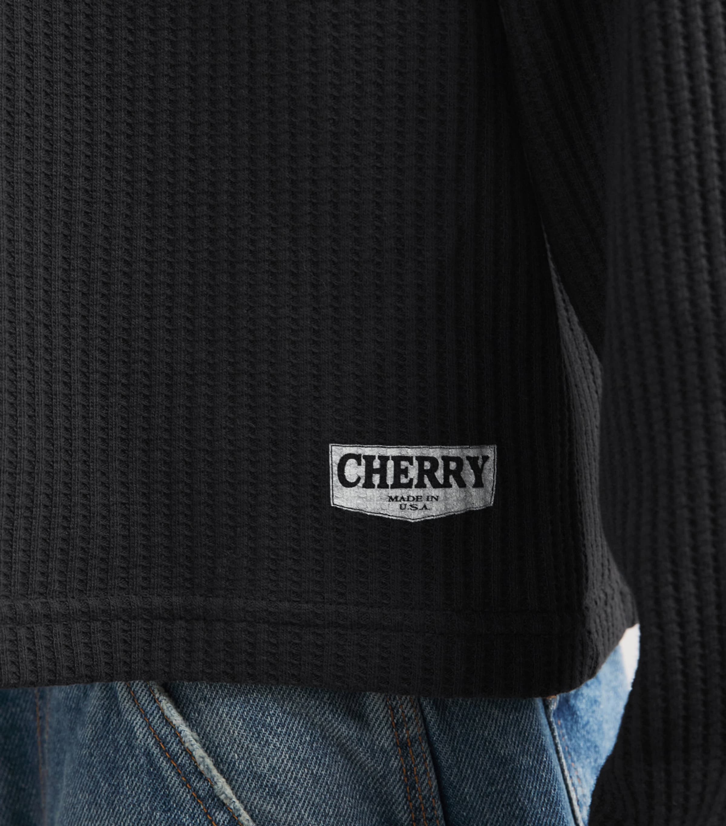 Cherry Los Angeles Mens Cotton-Blend Waffle-Knit Sweater Black Image 3
