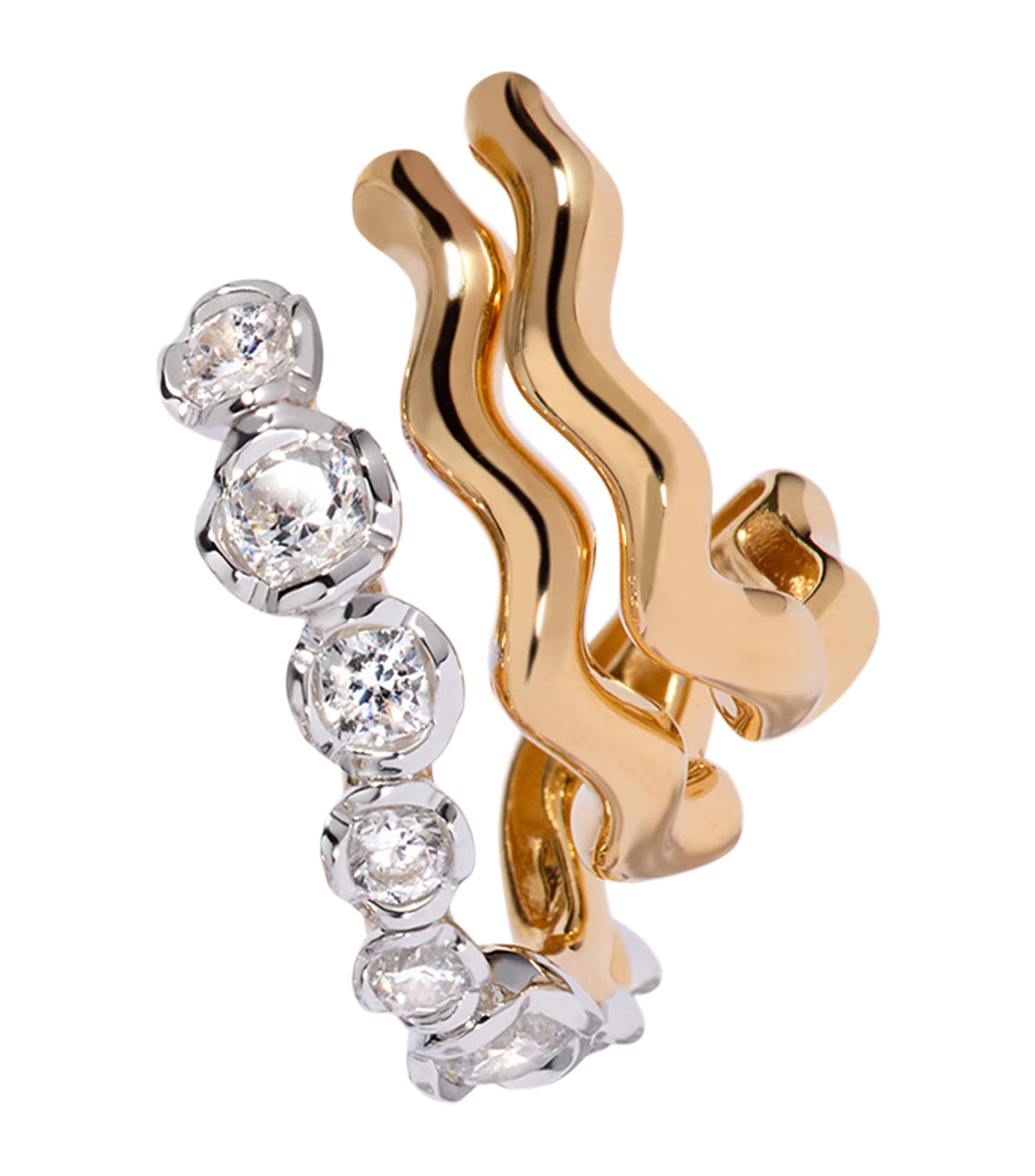Annoushka White, Yellow Gold And Diamond Whoopsie Daisy Triple Hoop Single Earring