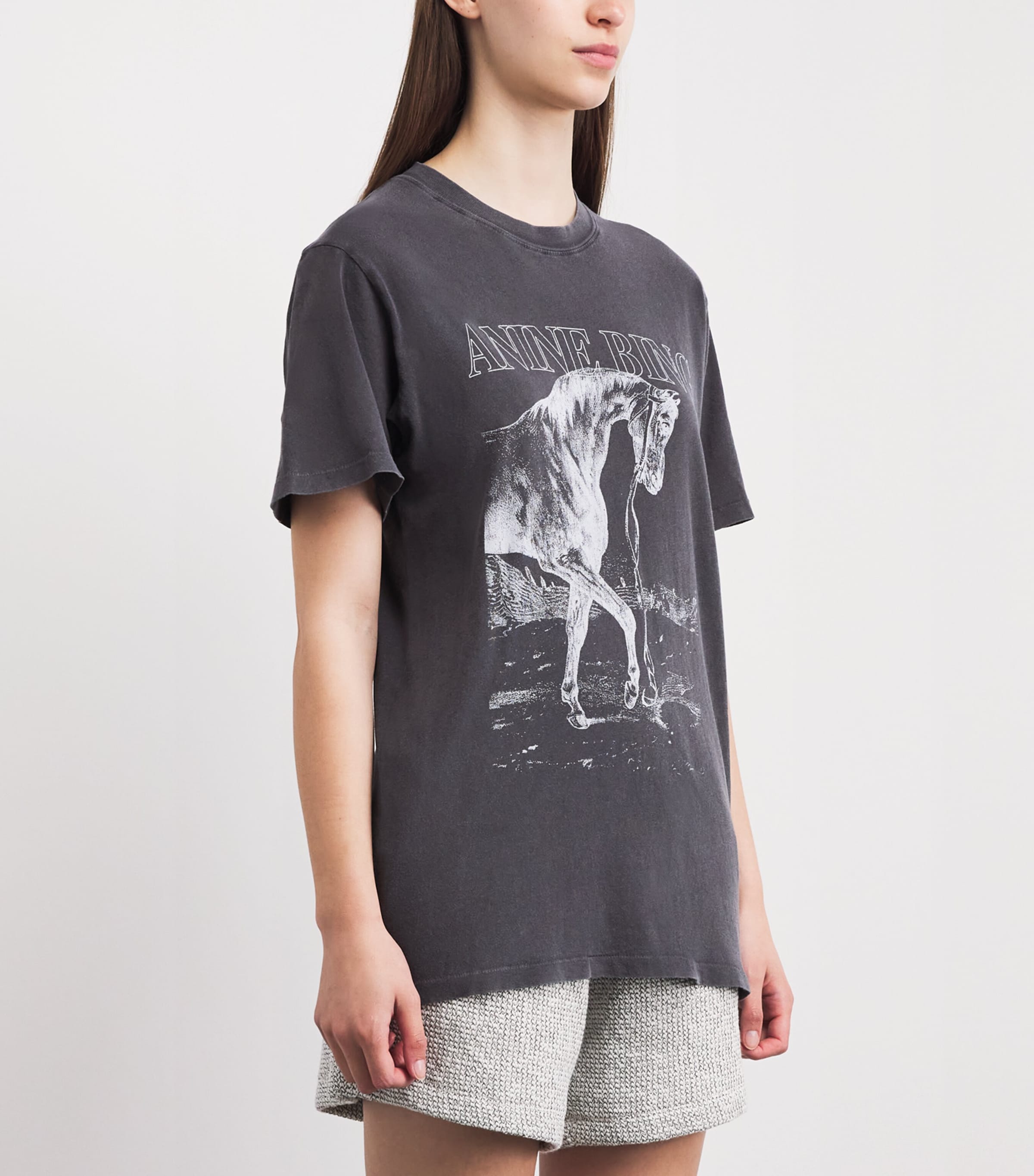 ANINE BING Womens Cotton Lili Graphic T-Shirt Washed Black Image 4