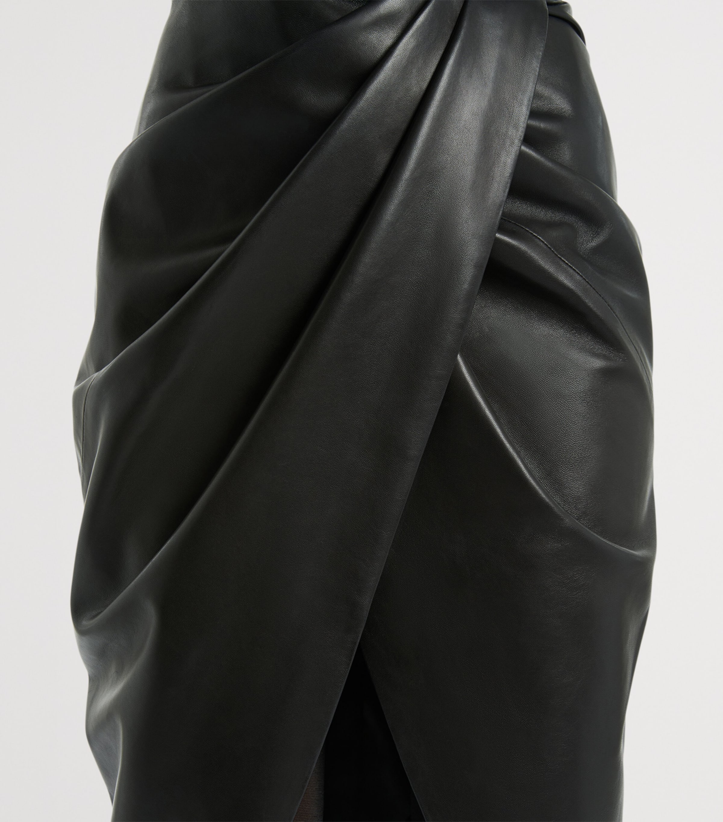 Balmain Womens Lambskin Draped Midi Skirt Noir Image 5