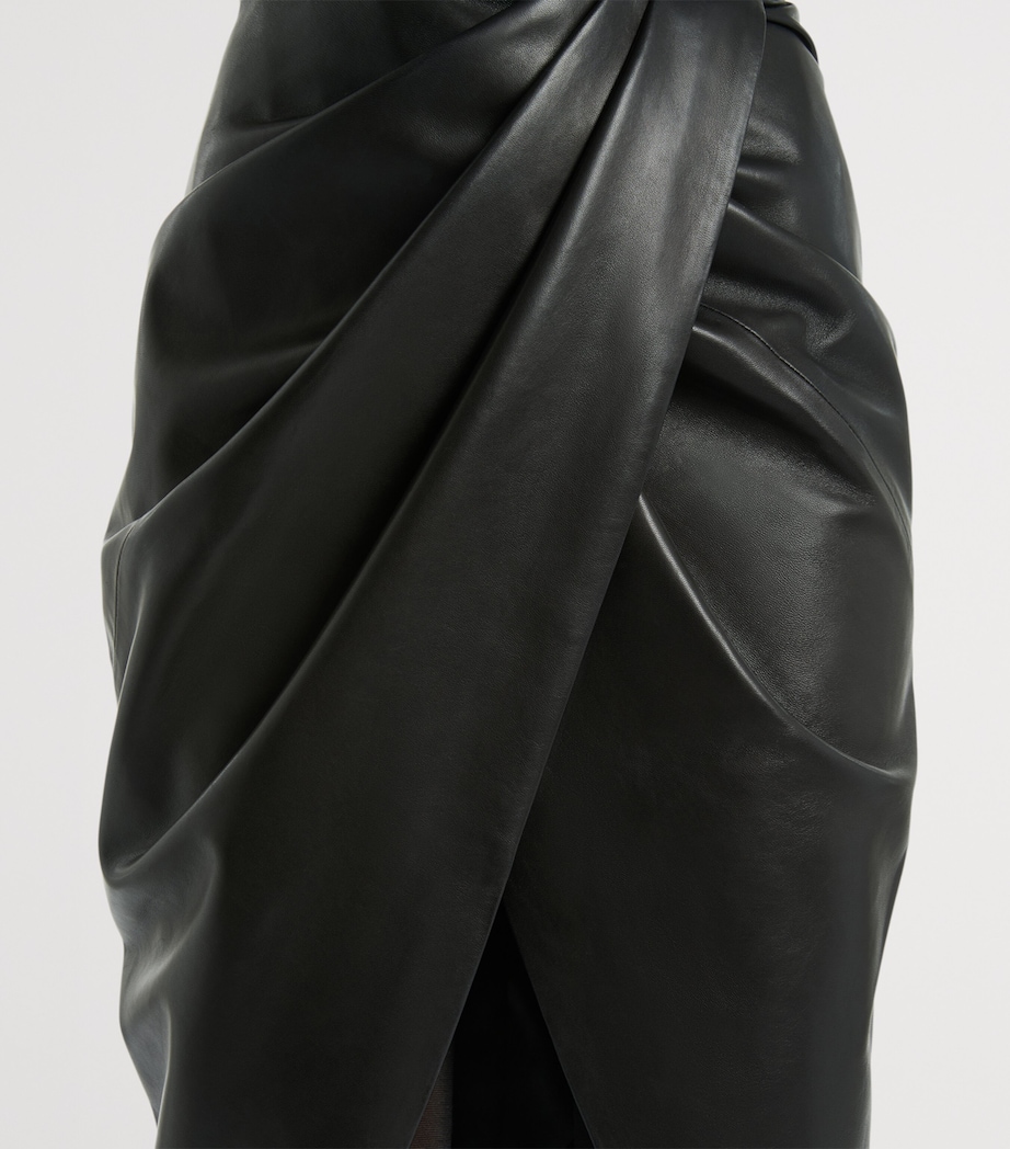 Balmain Womens Lambskin Draped Midi Skirt Noir Image 5