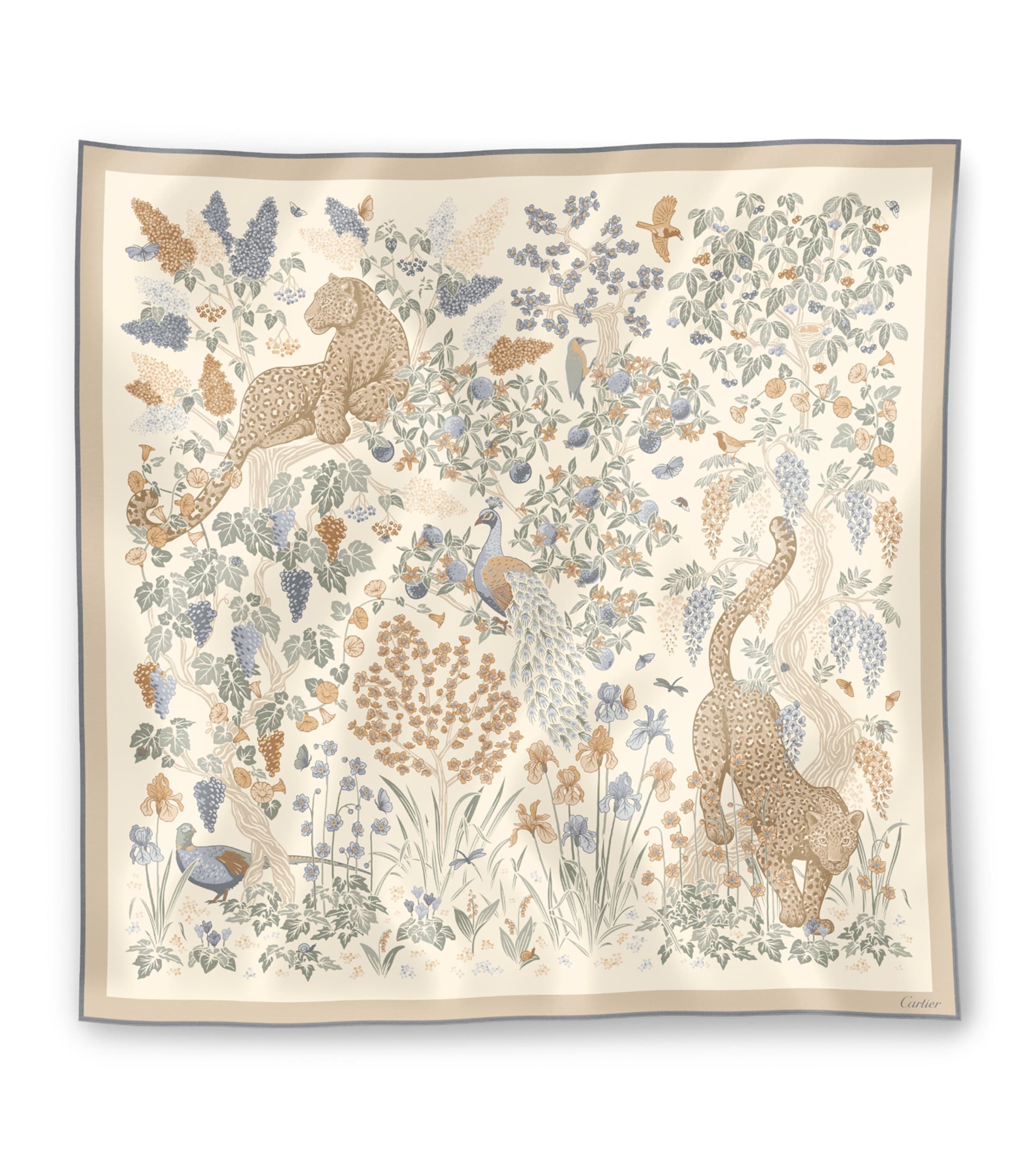 Cartier Silk Blooming Panthère Square Scarf Beige Image 1