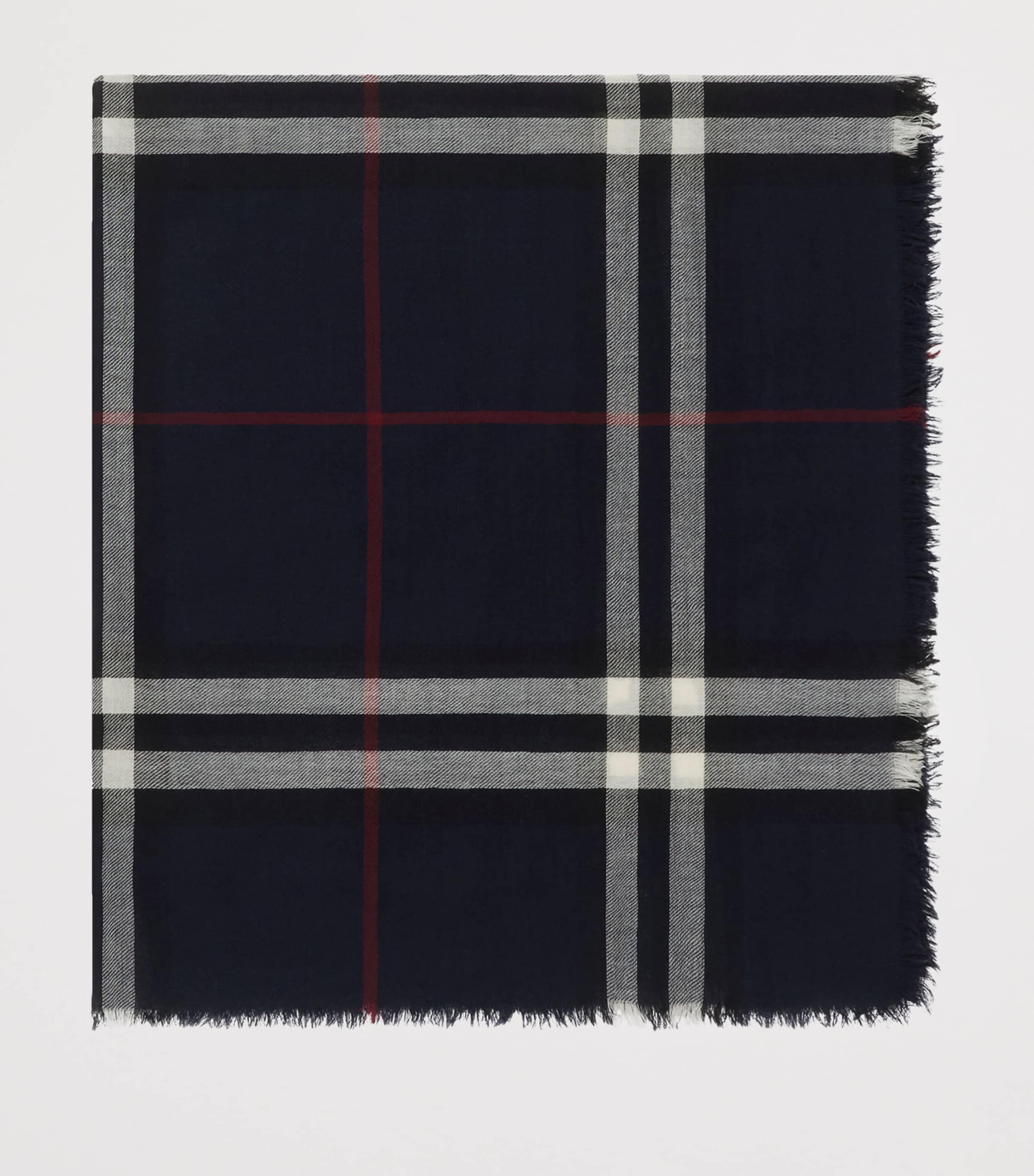 Wool Wide Check Scarf INK BLUE Image 6
