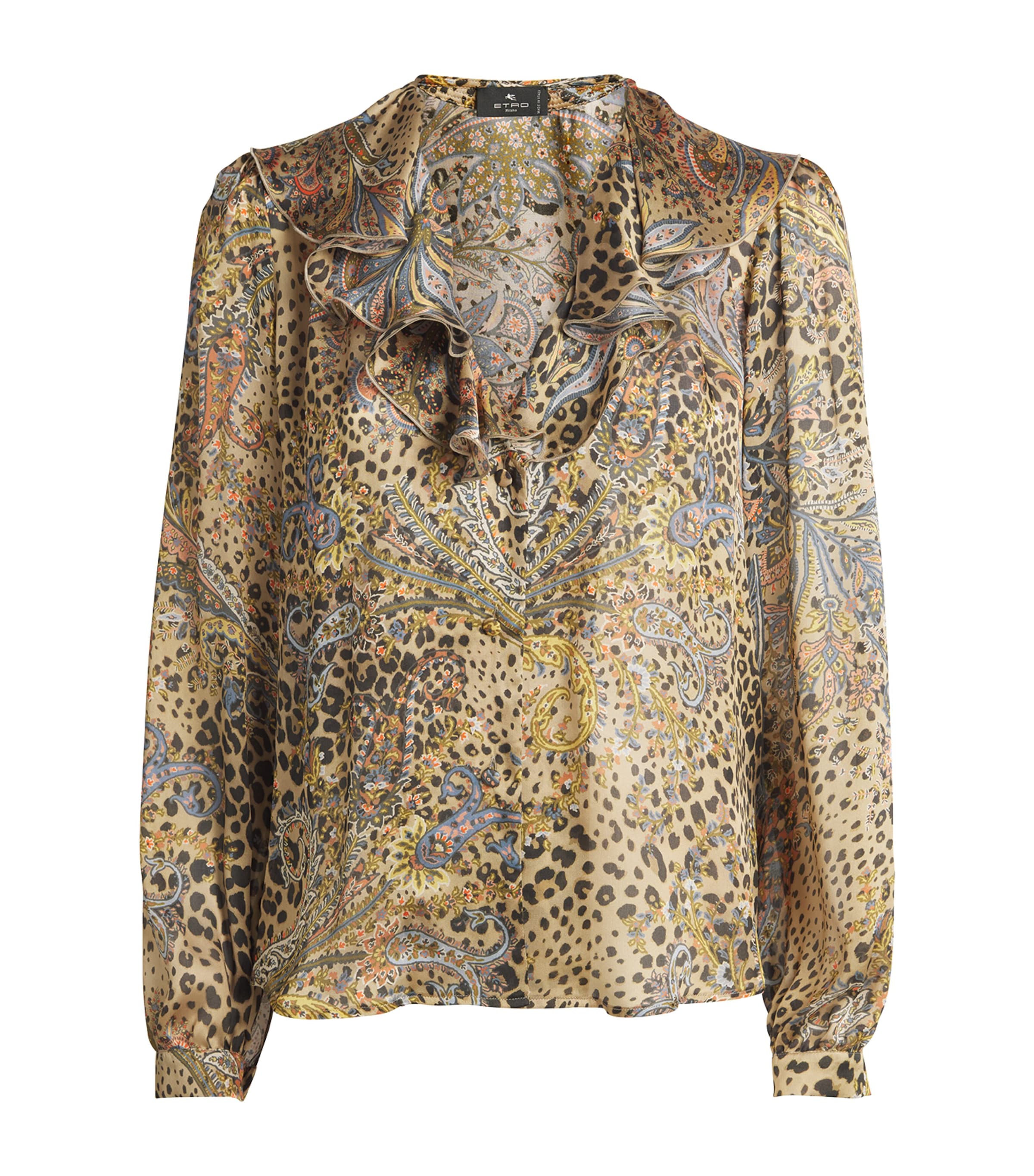 Silk Leopard Ruffle-Detail Blouse X0826 Image 1