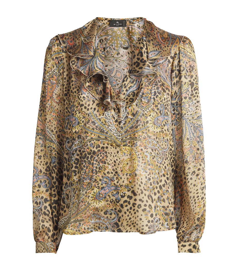Silk Leopard Ruffle-Detail Blouse X0826 Image 1