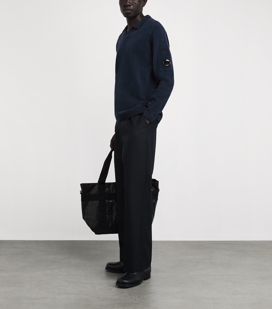 C.P. Company Mens Cotton Chenille Lens Polo Sweater Midnight Navy Image 2