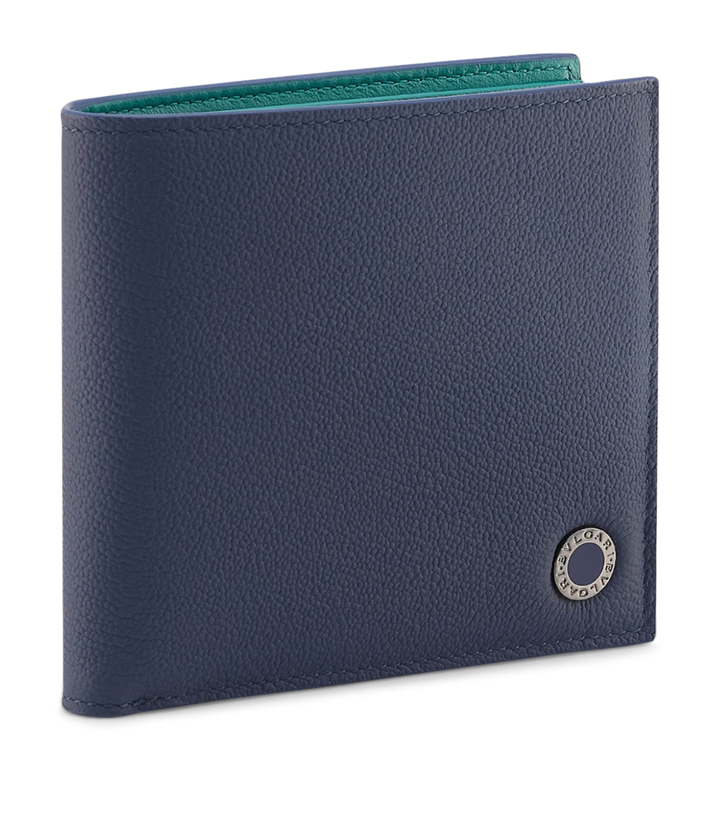 Leather Compact Bifold Wallet BLUE MEDIUM Image 1
