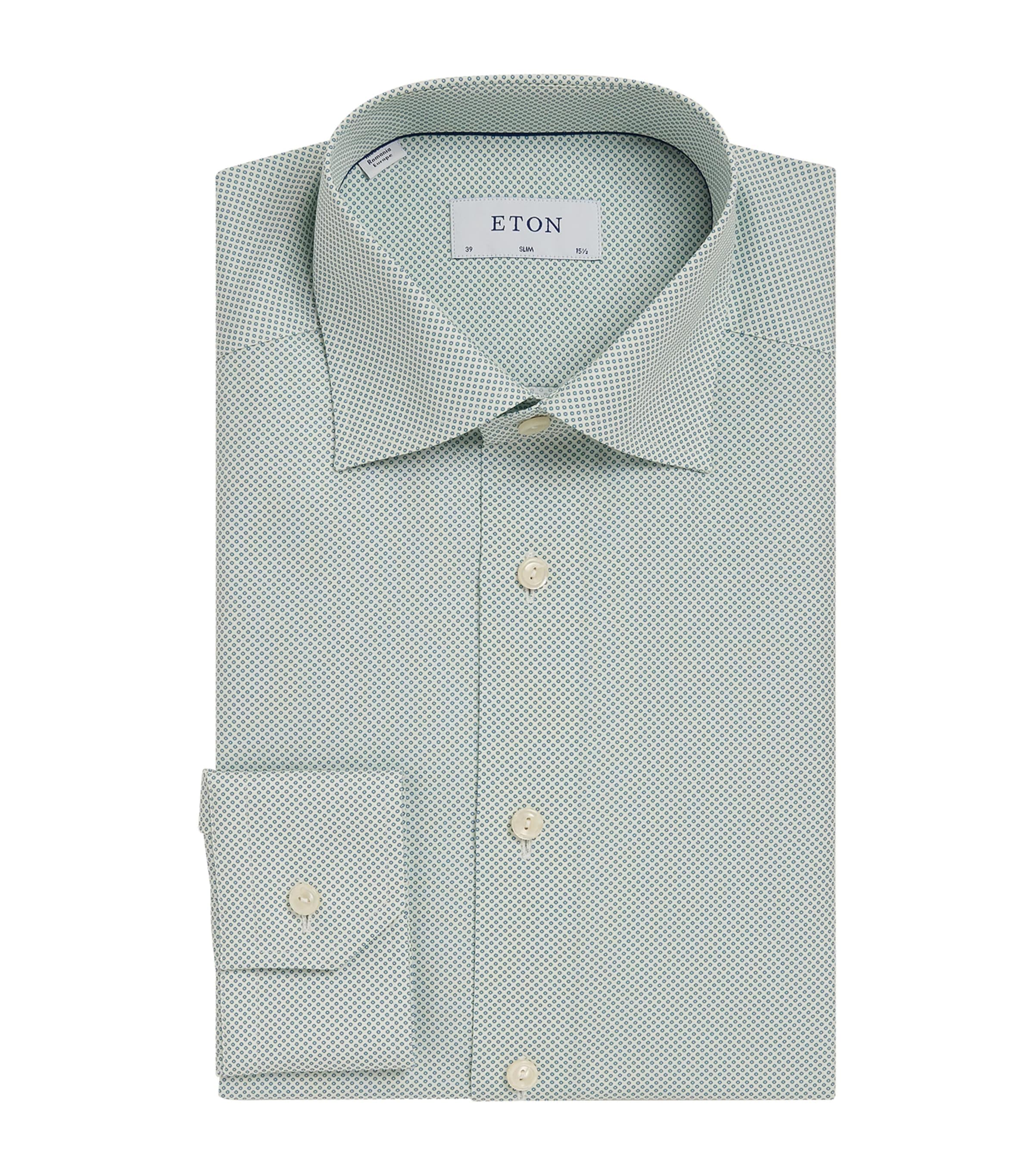 Eton Cotton Poplin Dotted Shirt In Green