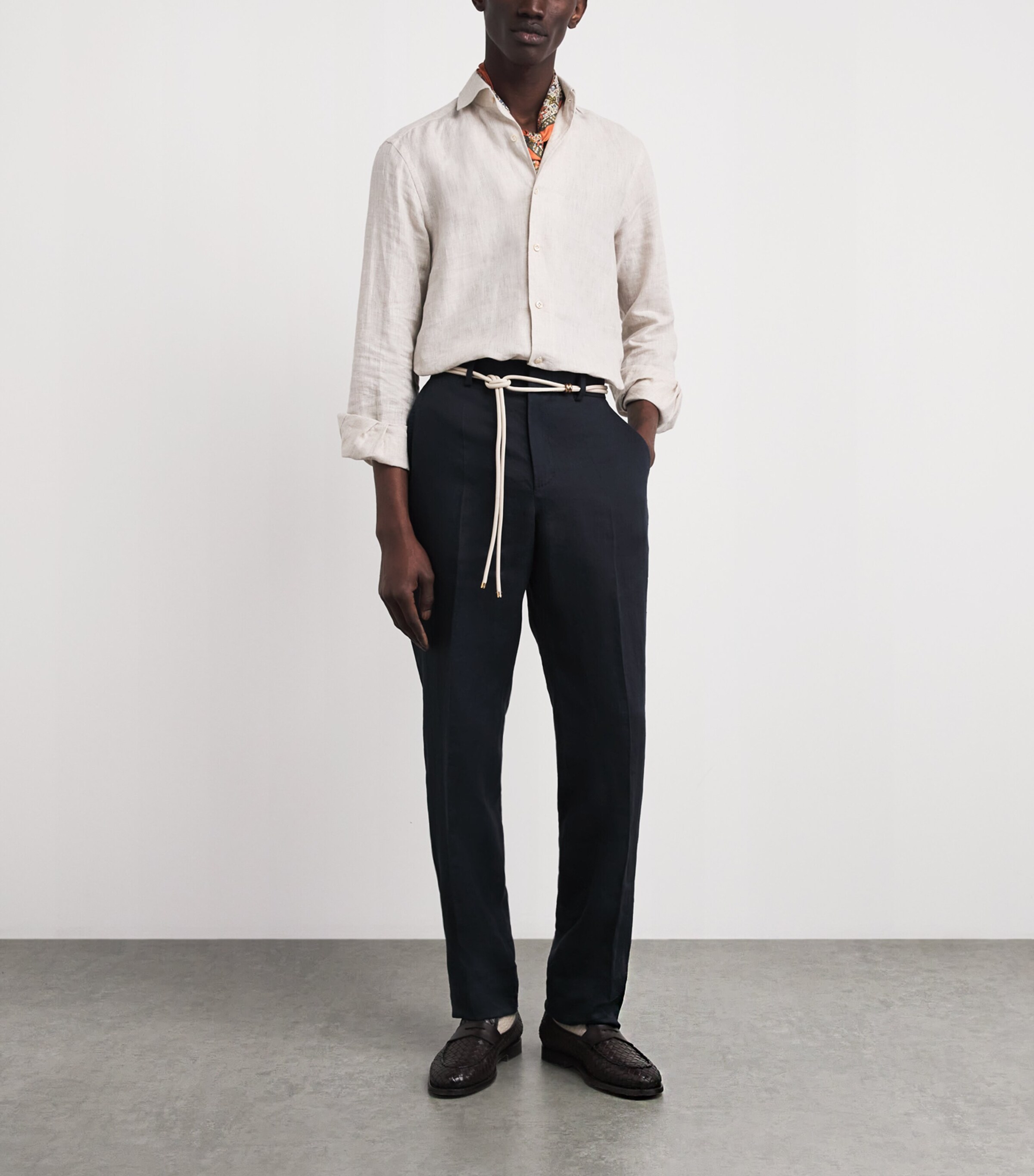 Agnona Mens Linen Straight Trousers Dark Blue Navy Image 2