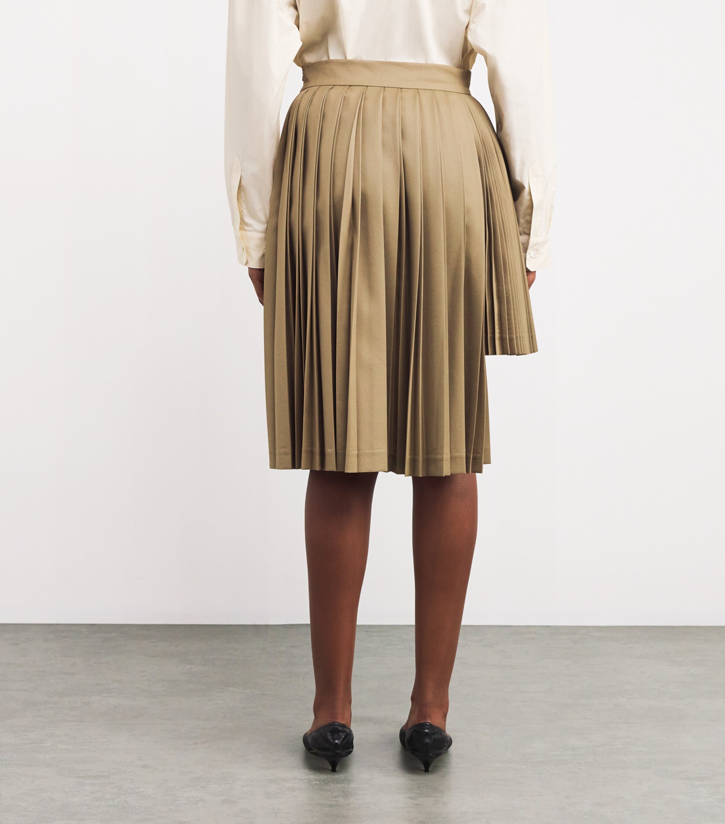 Laura Pitharas Womens Virgin Wool Pleated Midi Skirt Khaki Image 4