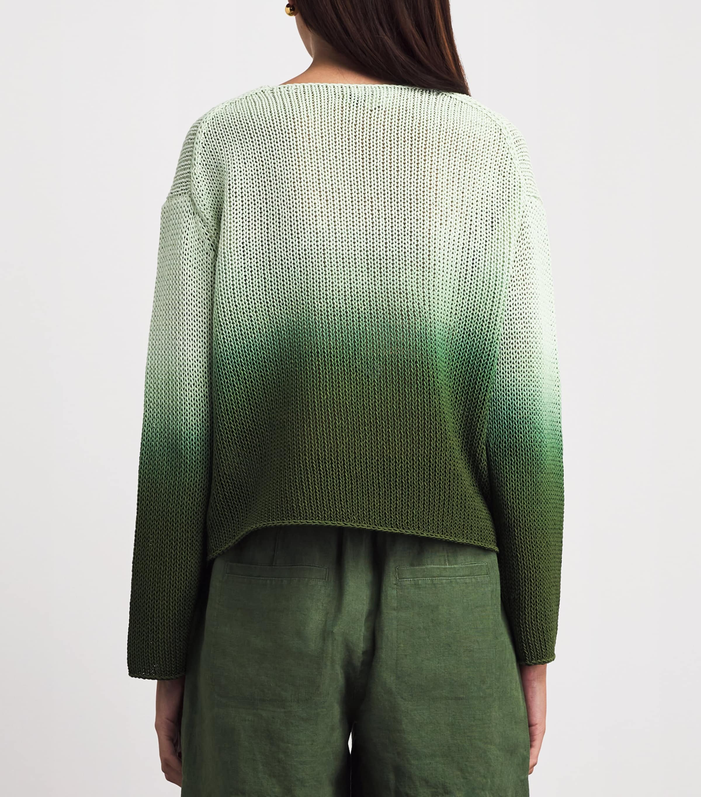 Vince Womens Cotton-Blend Dip Dye Sweater Sea Dew Combo Image 5
