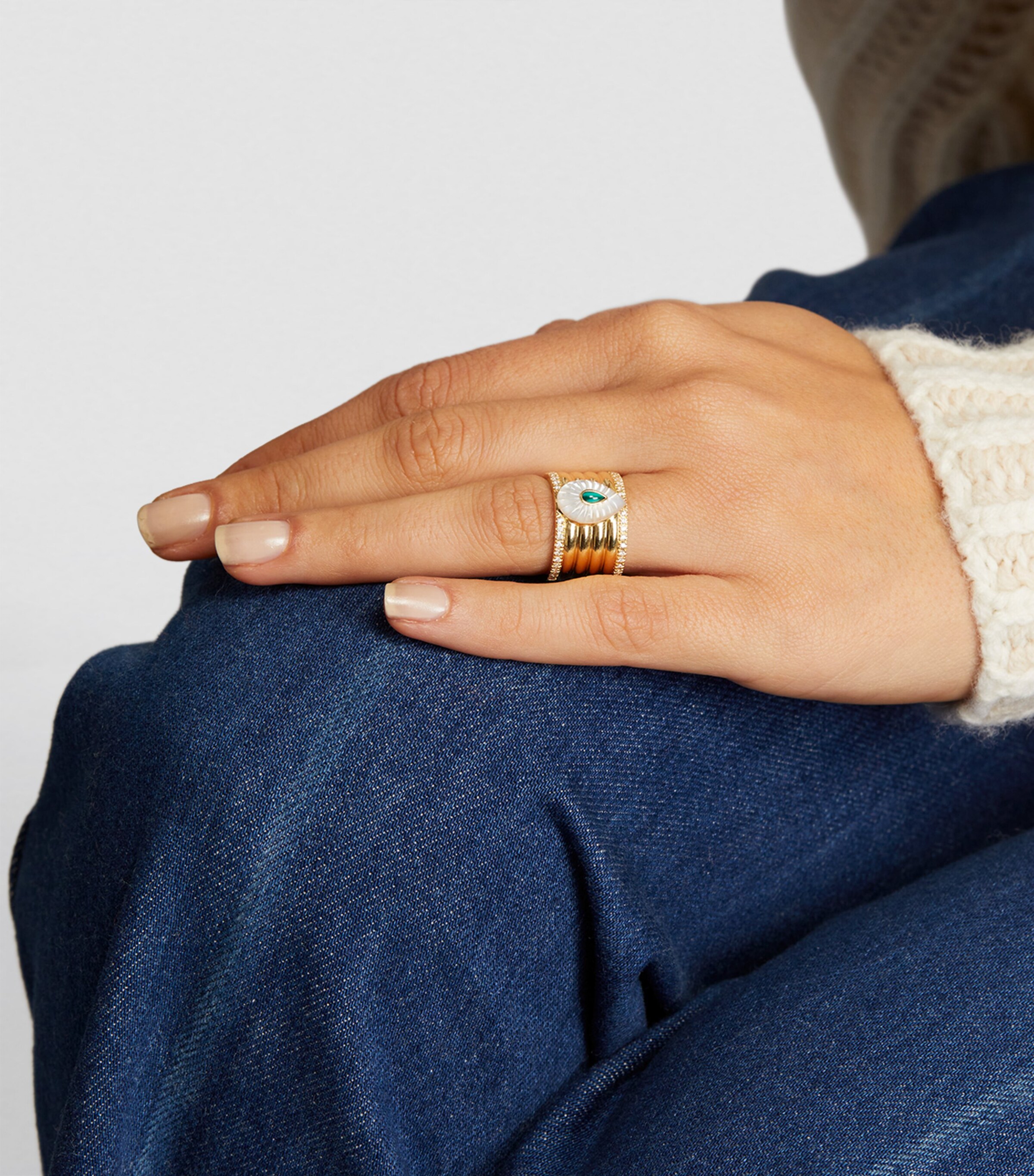 L'ATELIER NAWBAR Yellow Gold, Diamond, Malachite and Pearl Bond Street Ring Yellow Gold Image 4