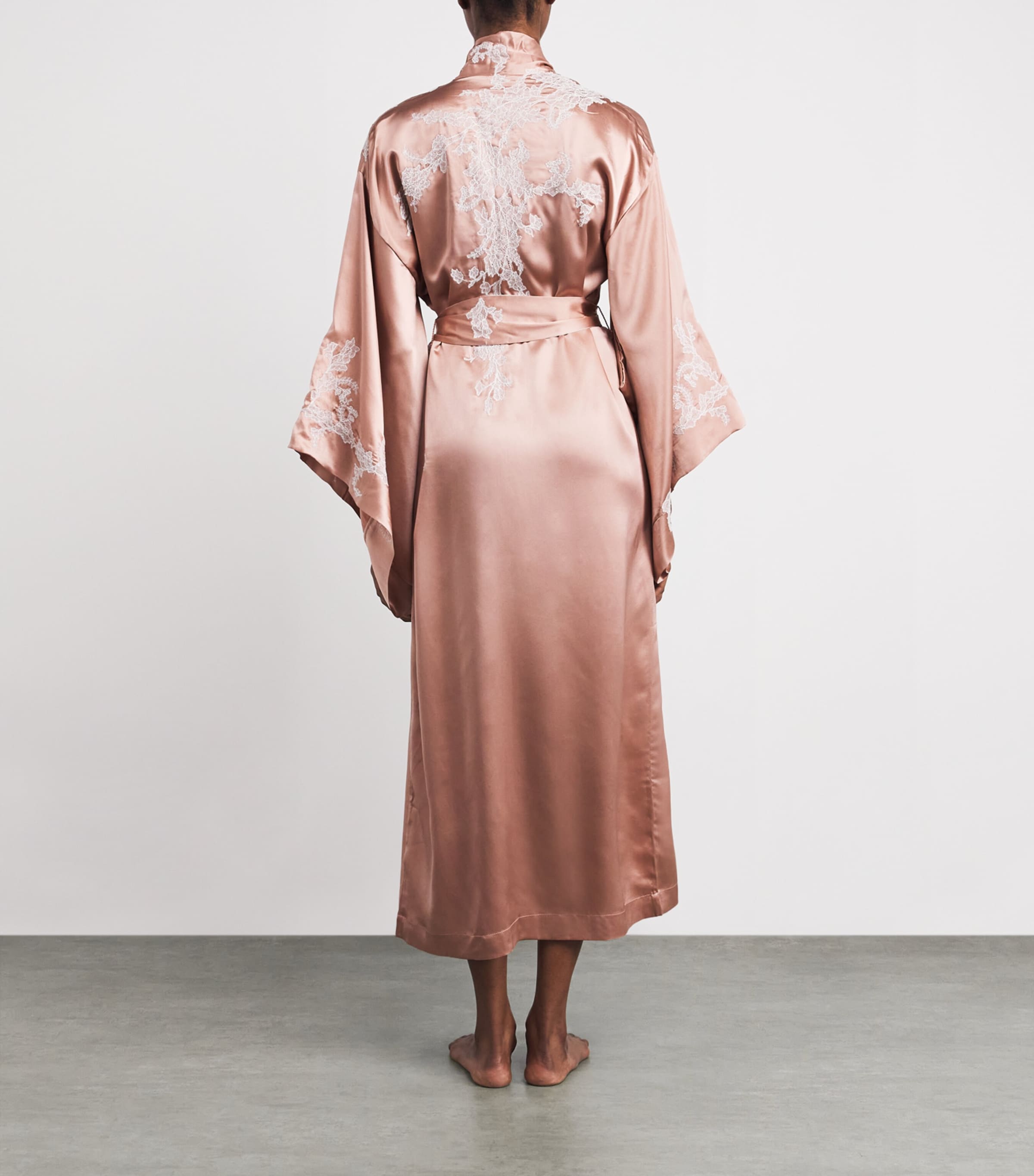 TORLOWEI Womens Silk Lace-Trim Robe Old Rose/white Image 3