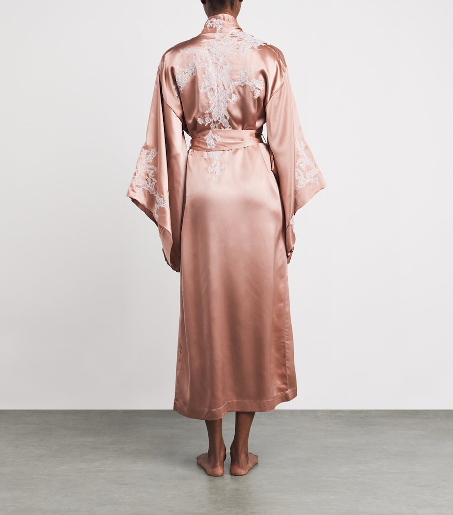 TORLOWEI Womens Silk Lace-Trim Robe Old Rose/white Image 3