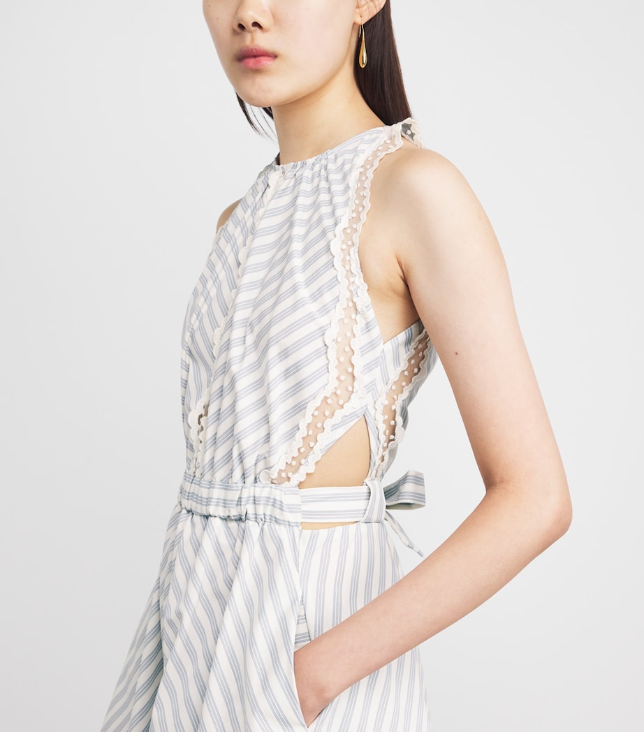 Sandro Paris Womens Cotton Stripe Embroidered Midi Dress Ecru / Bleu Image 3