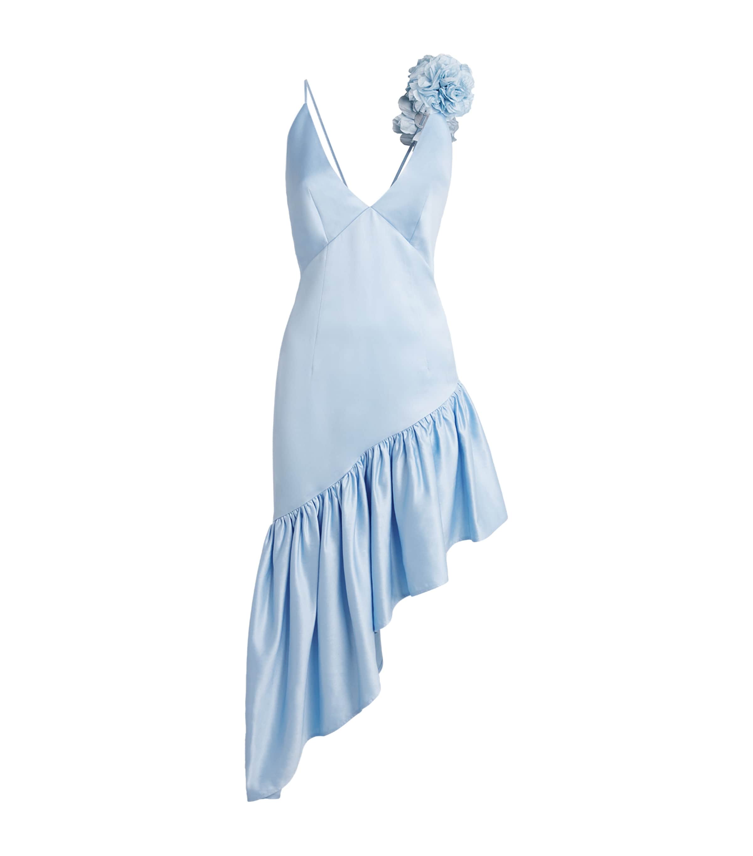 Sandro Paris Womens Lyocell-Linen Asymmetric Ruffle Midi Dress Blue Sky Image 1