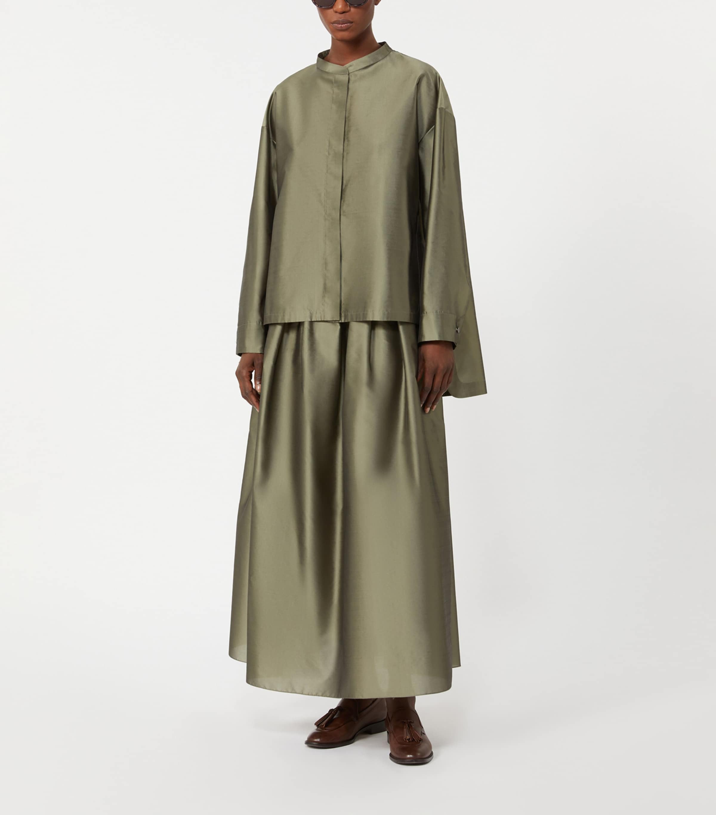 Max Mara Womens Satin Oversized Shirt Sage Green Image 4